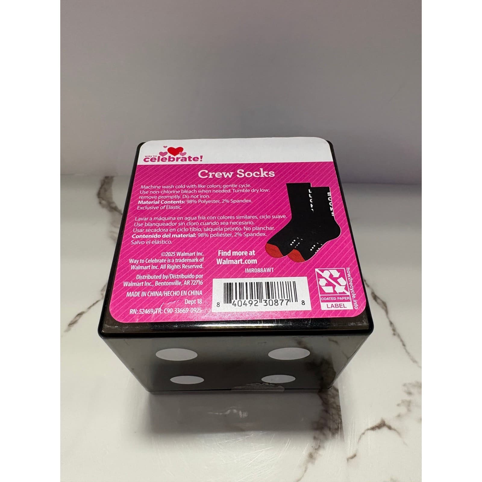 Way To Celebrate Lucky Socks Black Crew Socks with Dice Gift Box Novelty Mens - Thumbnail 4