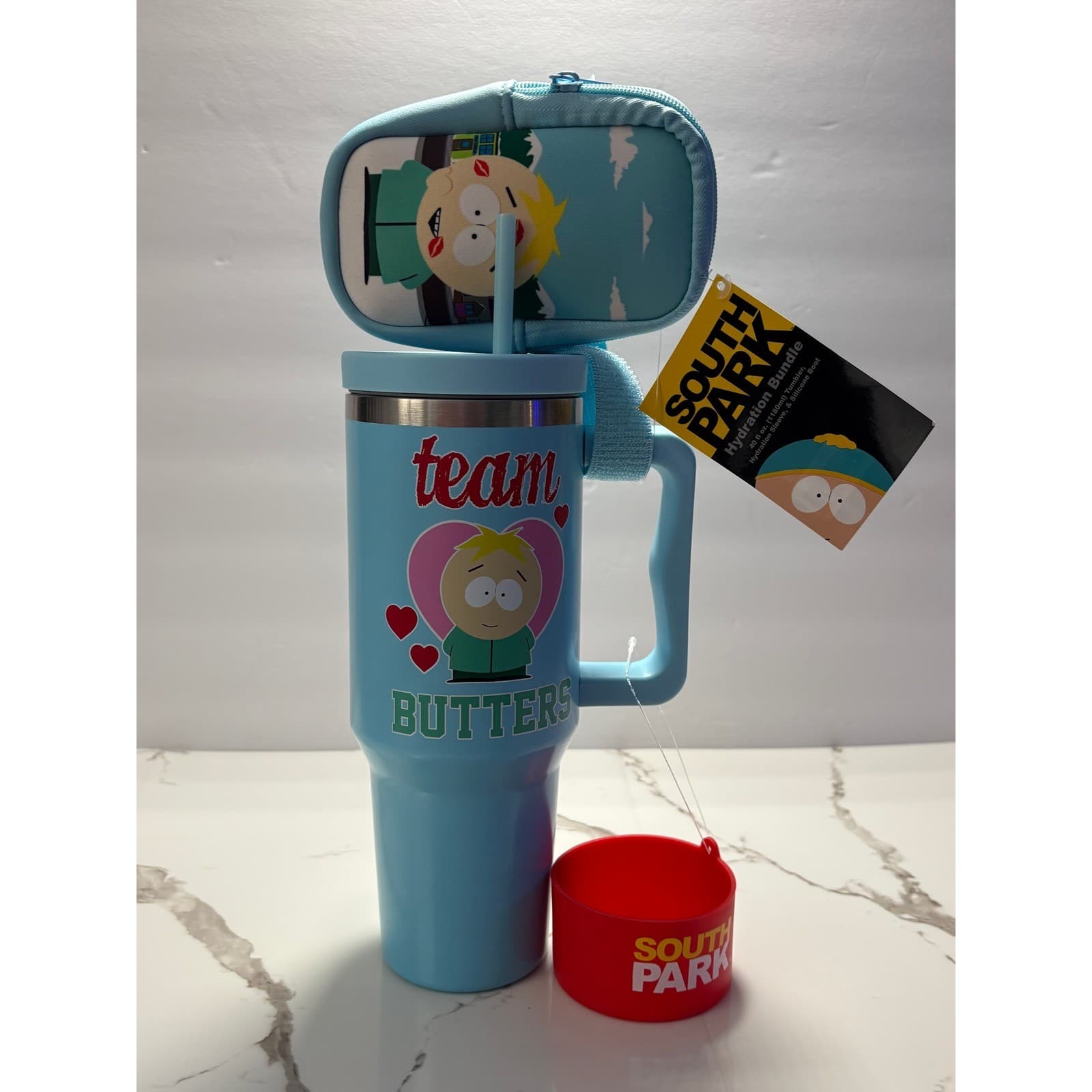 South Park Team Butters 40oz Tumbler Hydration Bundle CultureFly Blue New - Thumbnail 3