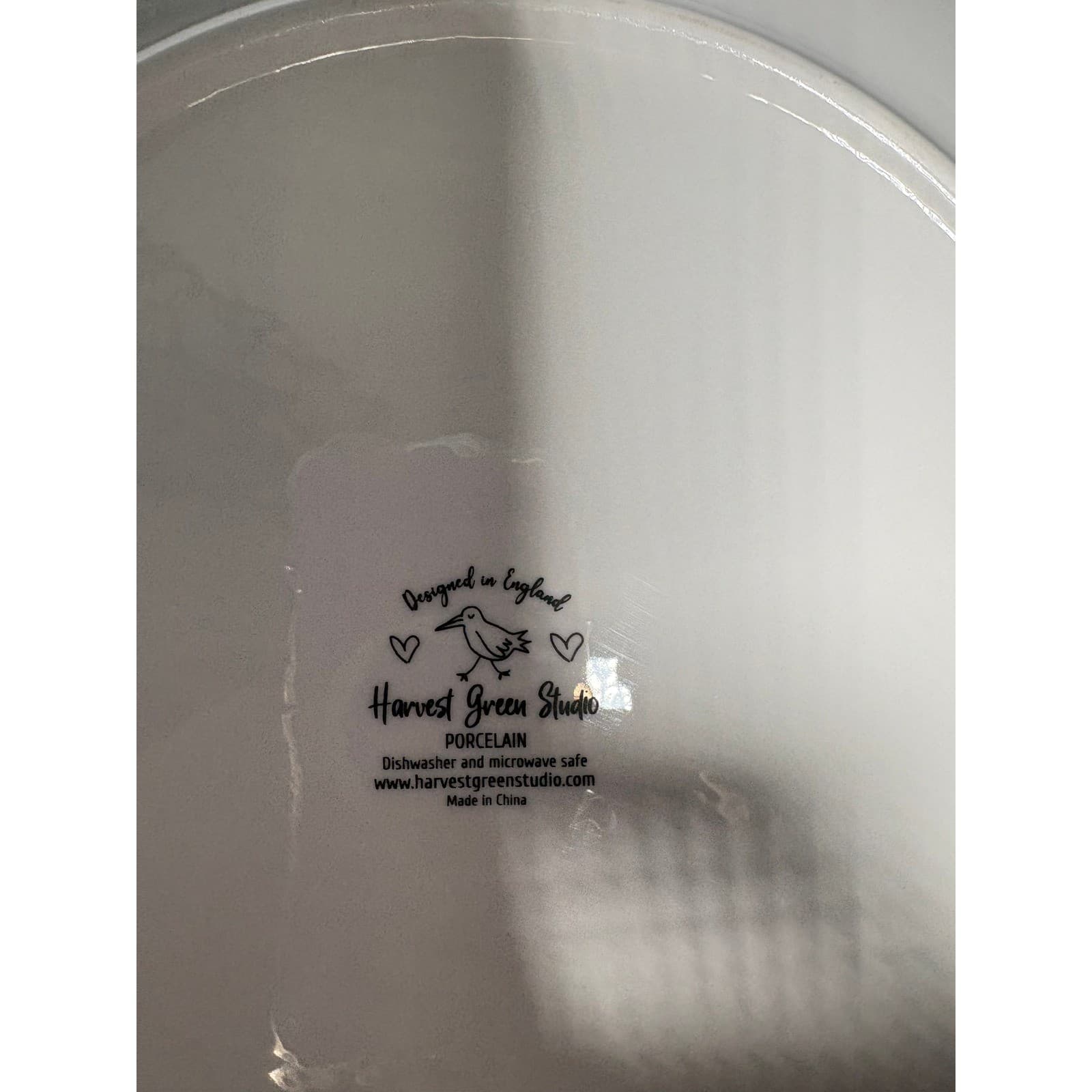 Harvest Green Studio Porcelain Dinner Plates Blue Gingham Floral Bee Set of 4 - Thumbnail 5