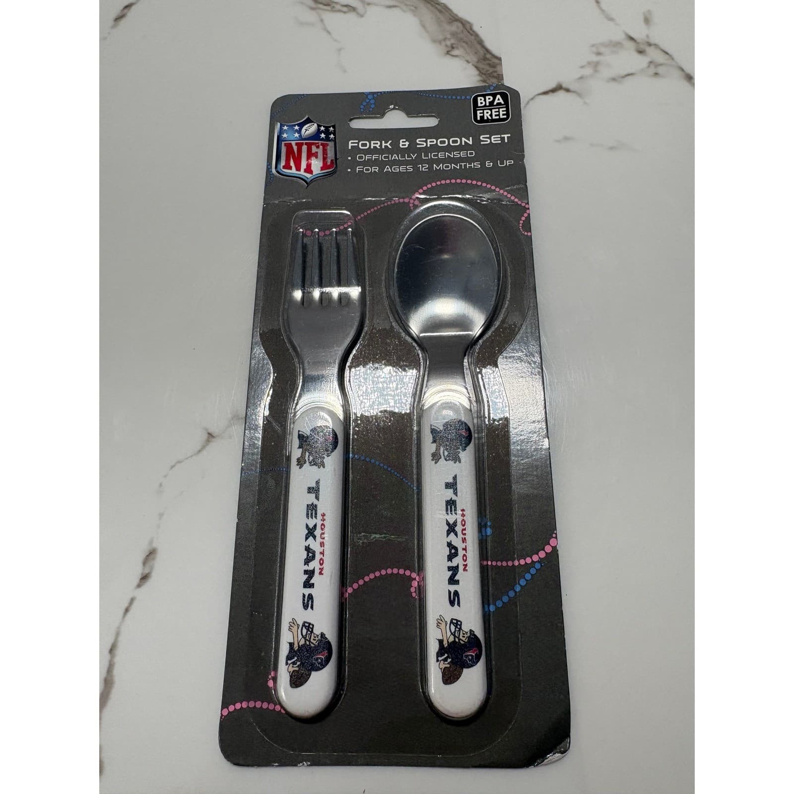 NFL Houston Texans Baby Fanatic Fork and Spoon Set Toddler Cutlery 2pc NEW - Thumbnail 3