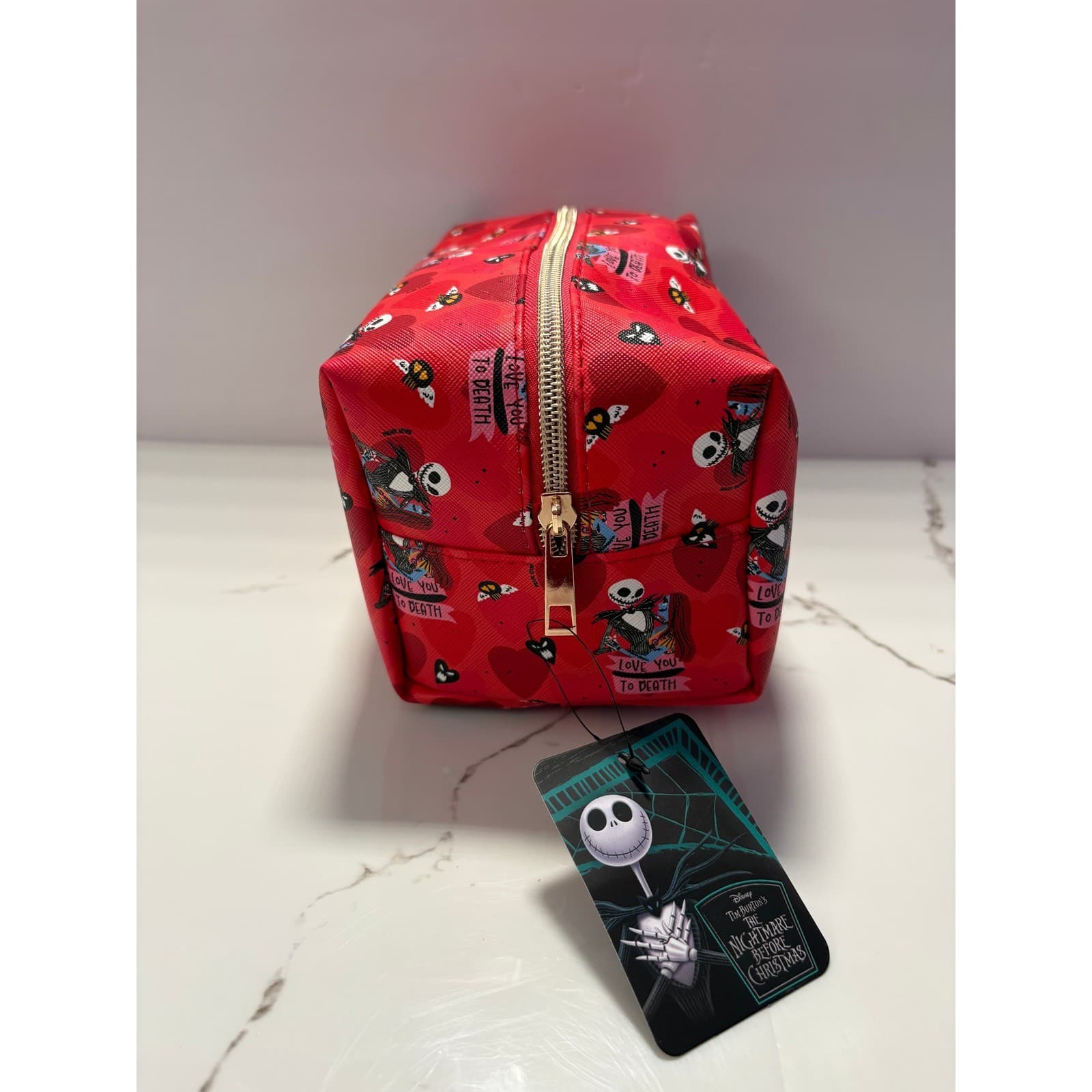 Disney Nightmare Before Christmas Jack Sally Love You To Death Makeup Bag Red - Thumbnail 2