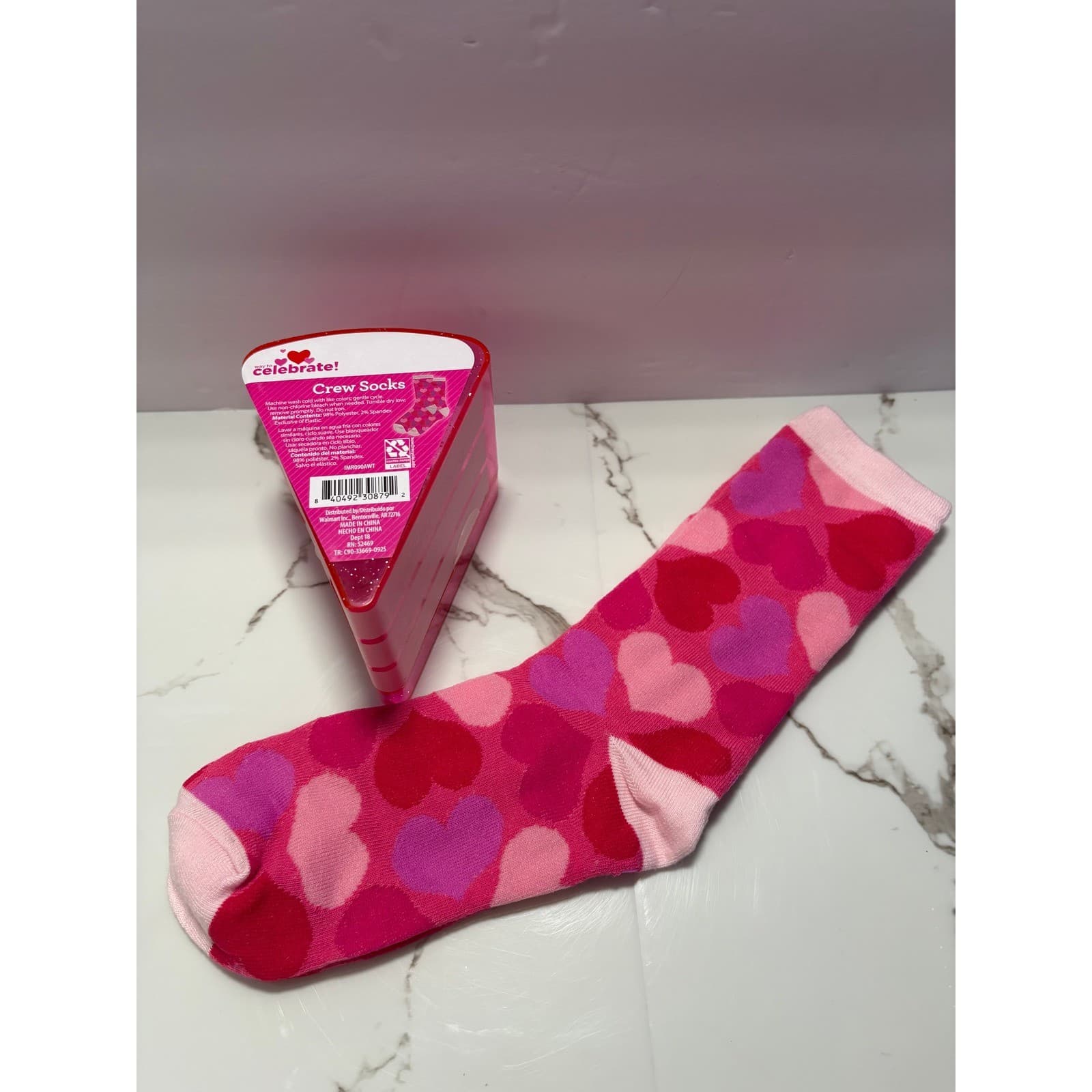 Way To Celebrate Pink Heart Crew Socks in Cake Slice Gift Box One Size Fits Most - Thumbnail 3