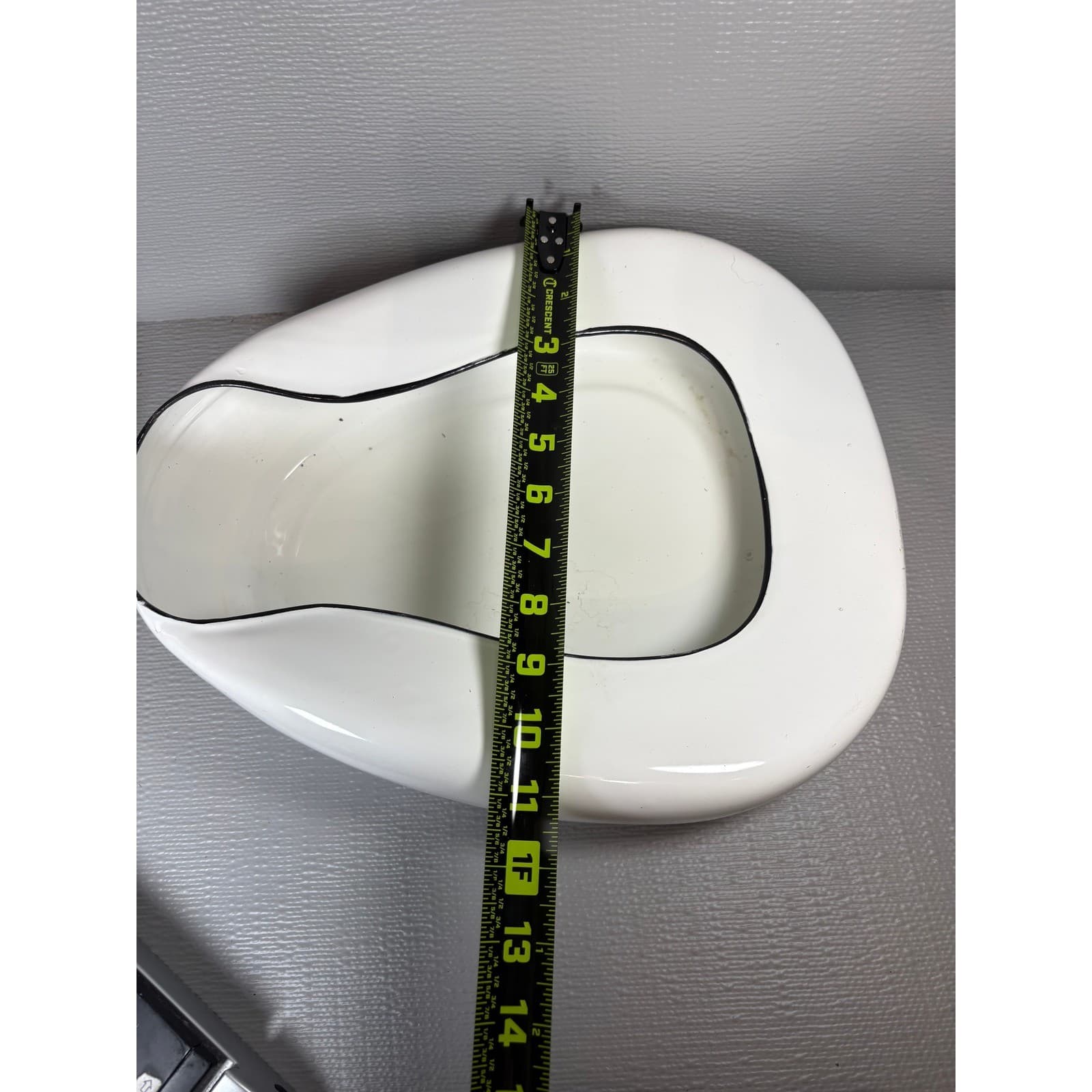 Vintage White Enamel Bedpan with Black Trim Medical Collectible 14 Inch - Thumbnail 6