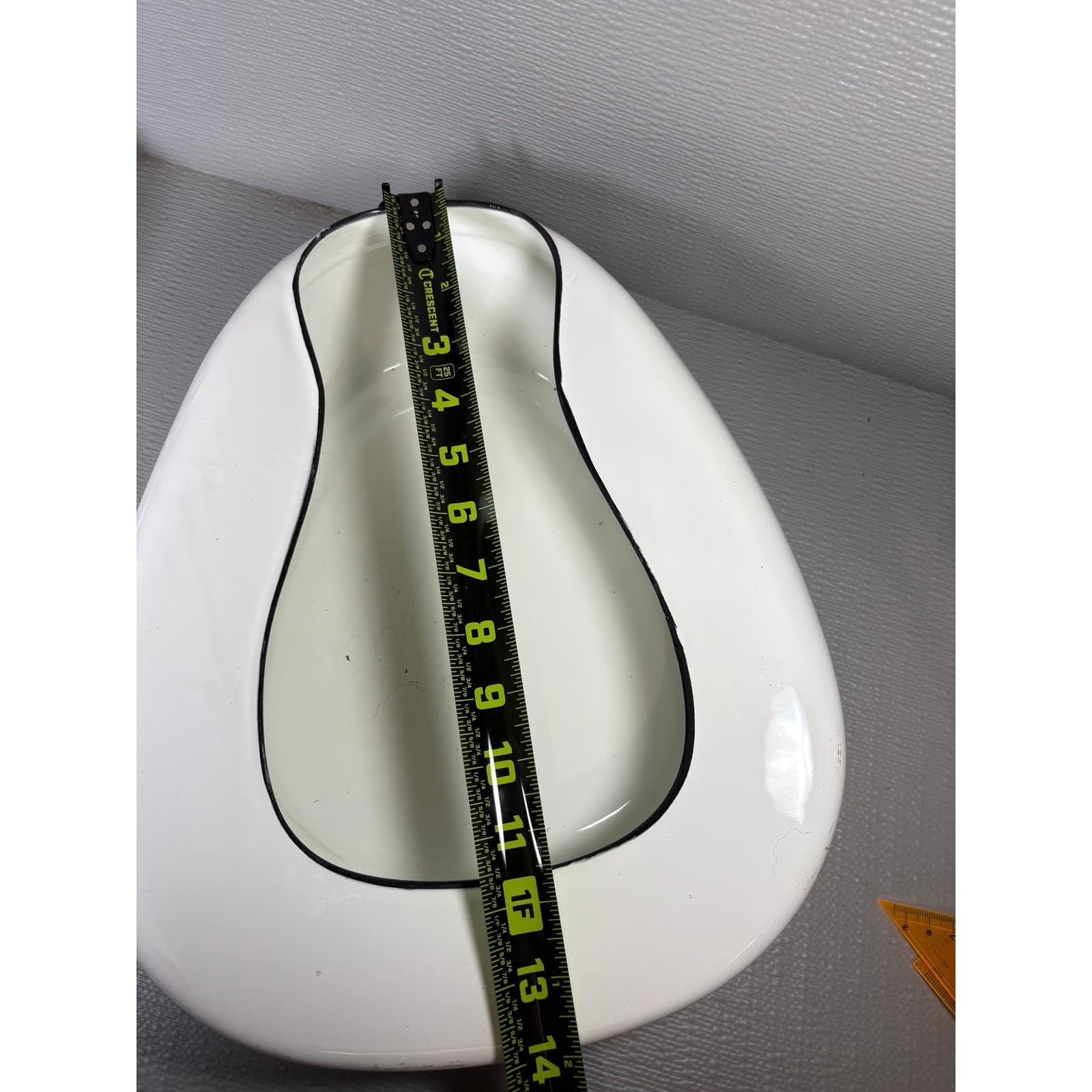 Vintage White Enamel Bedpan with Black Trim Medical Collectible 14 Inch - Thumbnail 8