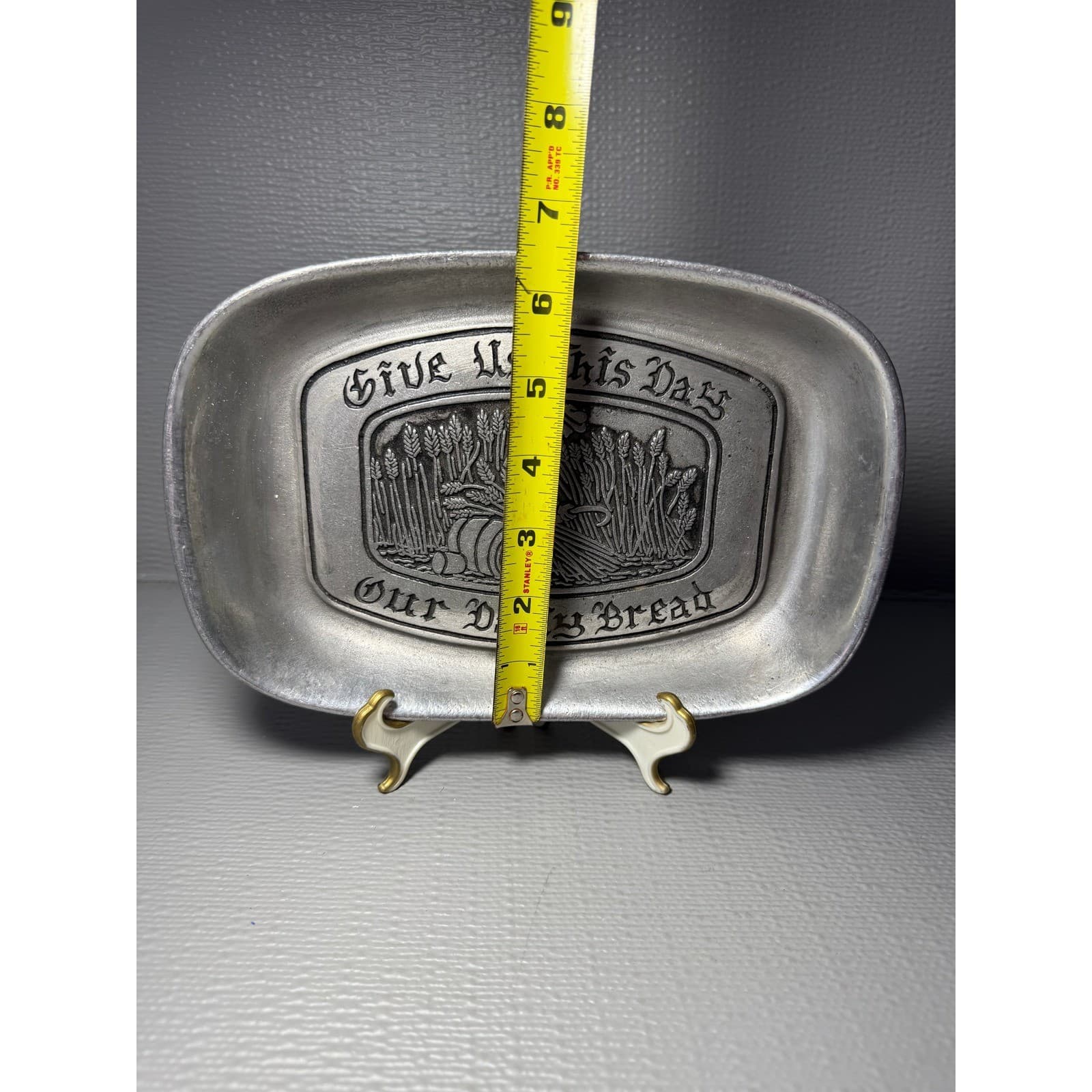 Vintage Cast Aluminum Give Us This Day Our Daily Bread Tray Platter 9in - Thumbnail 4
