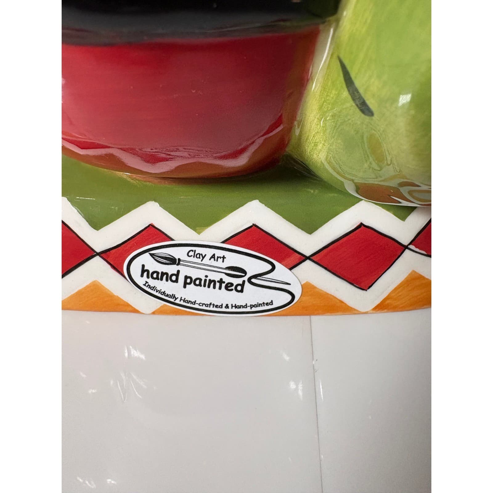 Clay Art Chili Pepper Cookie Jar Hand Painted Ceramic Sombrero Guitar Cactus - Thumbnail 3