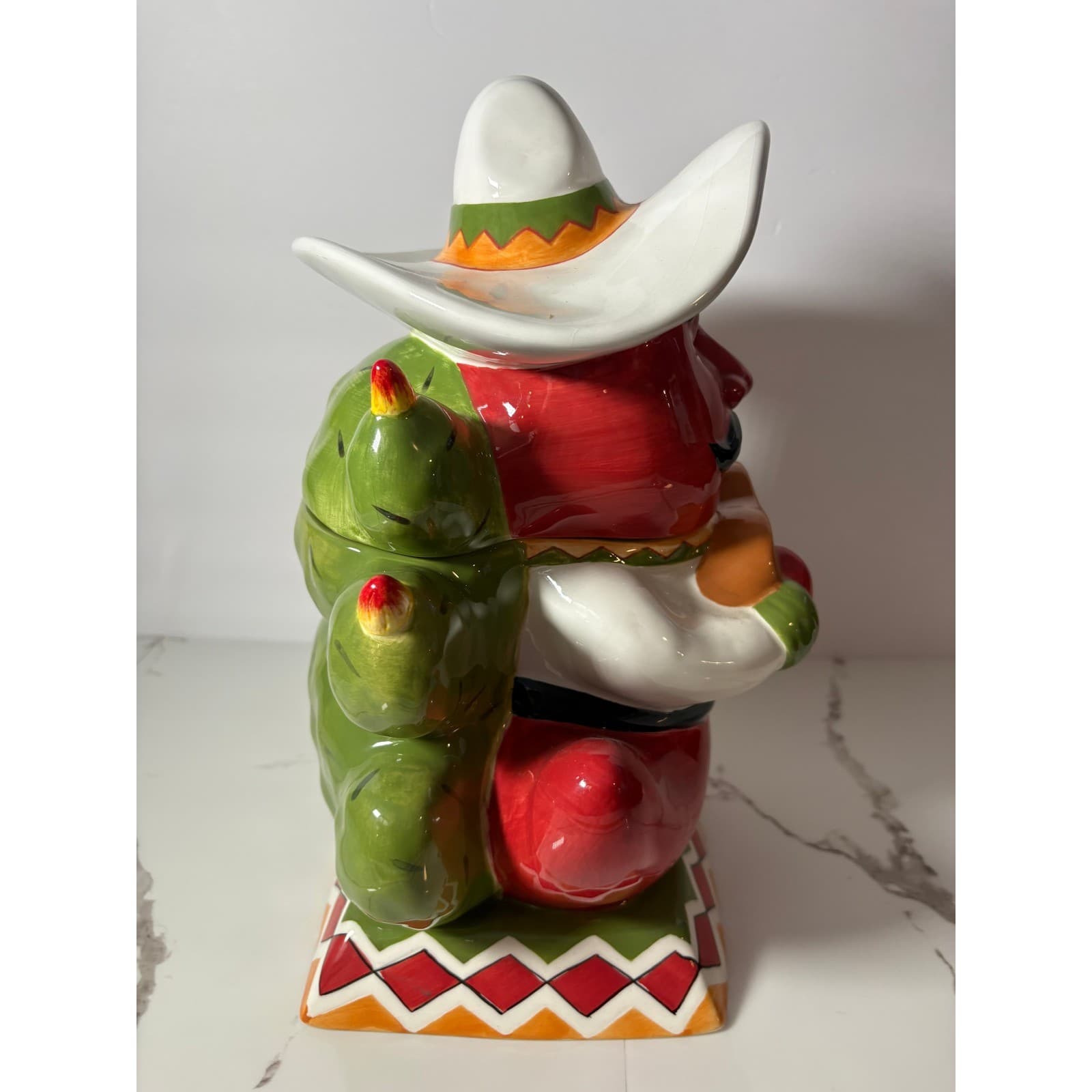 Clay Art Chili Pepper Cookie Jar Hand Painted Ceramic Sombrero Guitar Cactus - Thumbnail 5
