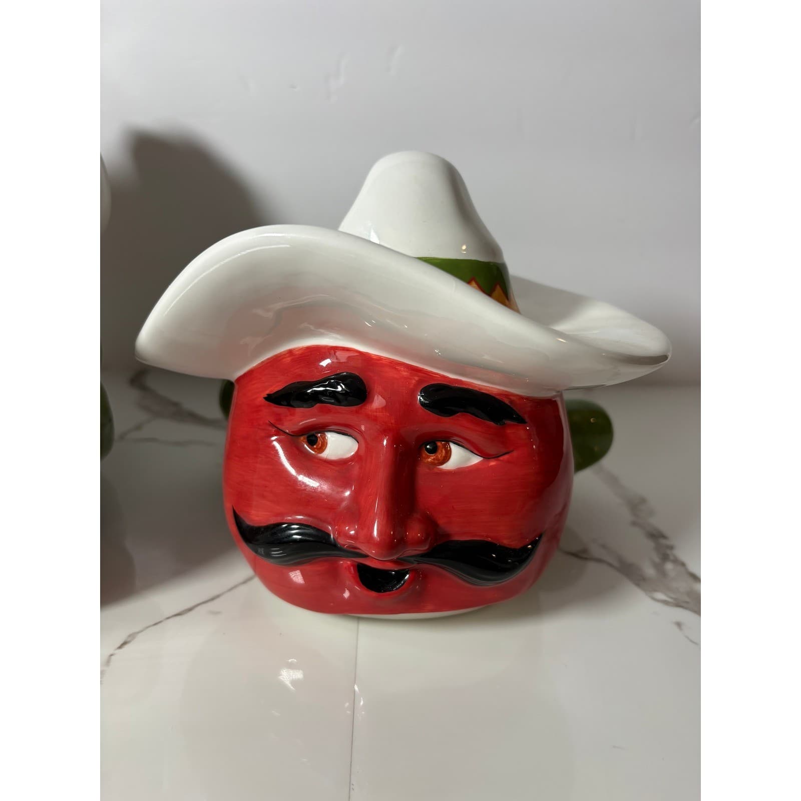 Clay Art Chili Pepper Cookie Jar Hand Painted Ceramic Sombrero Guitar Cactus - Thumbnail 8