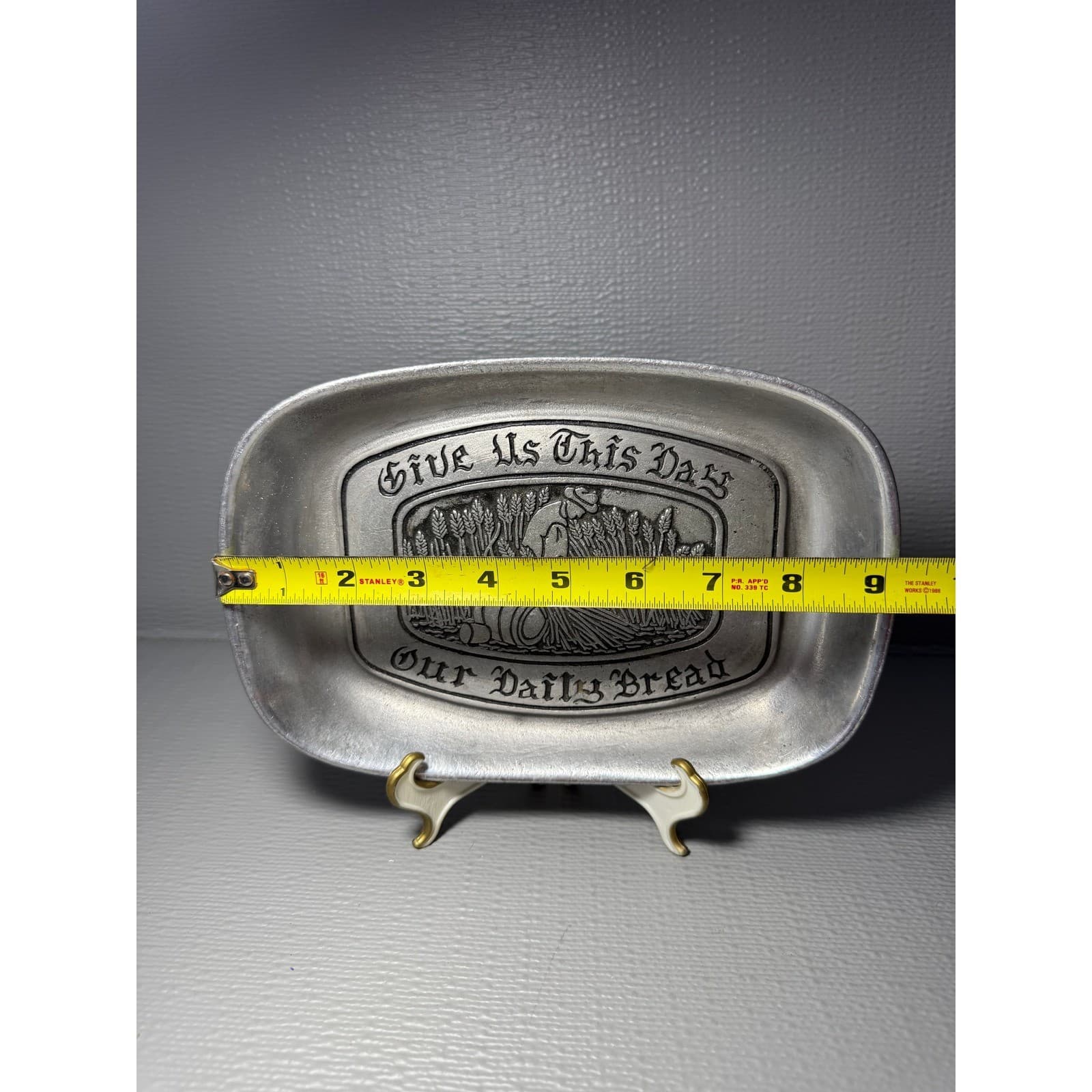 Vintage Cast Aluminum Give Us This Day Our Daily Bread Tray Platter 9in - Thumbnail 3
