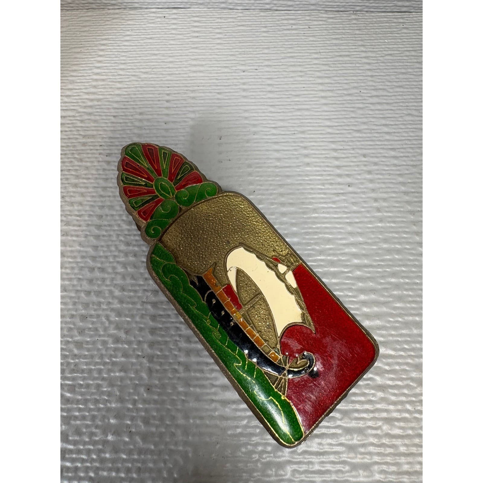 Vintage Brass Greek Cloisonne Enamel Money Clip Floral Nautical Sailing Ship - Thumbnail 5