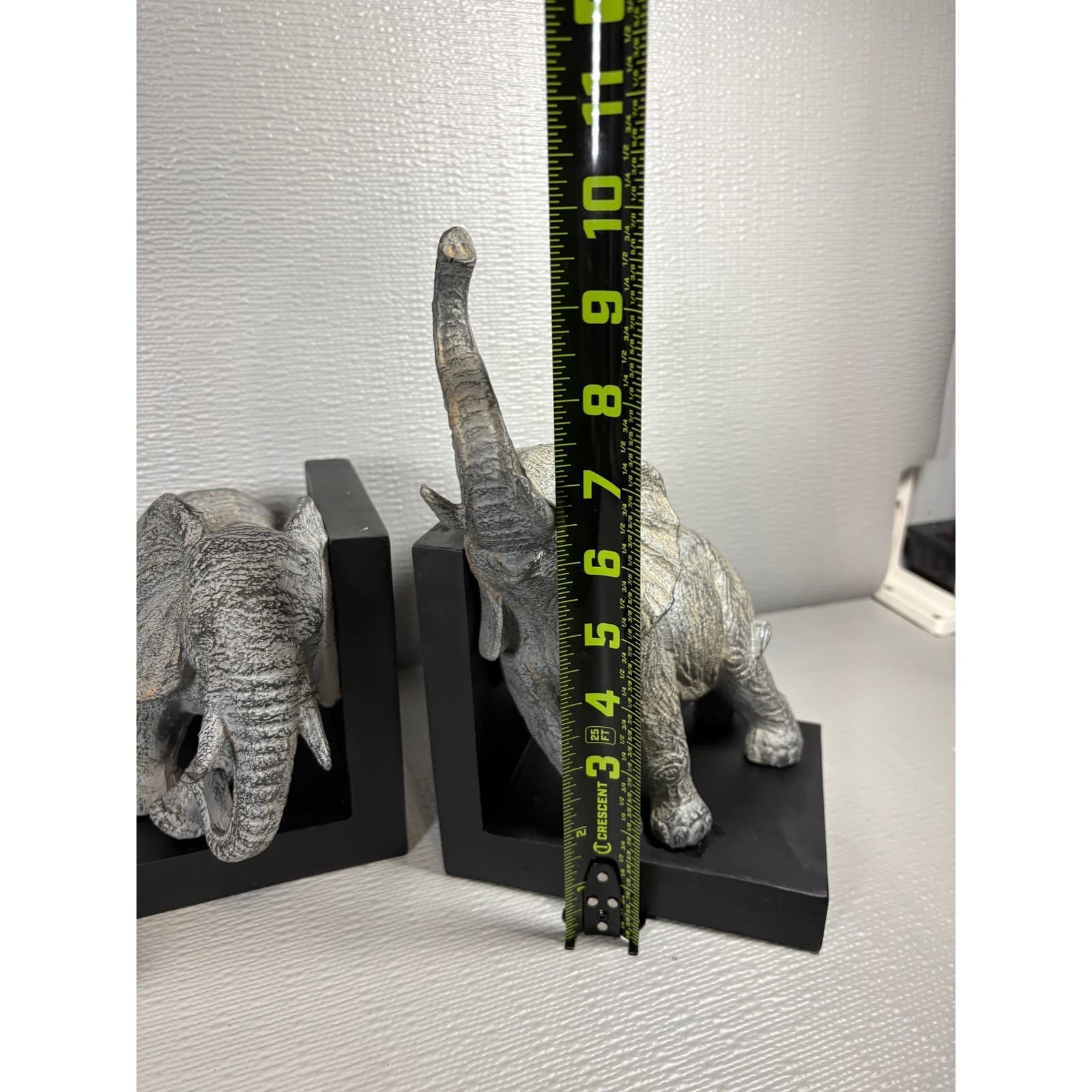 Elephant Bookends Pair Grey Silver Resin Animal Statues Safari Home Decor - Thumbnail 7