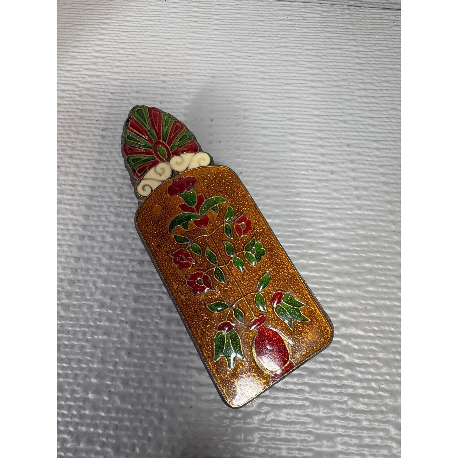 Vintage Brass Greek Cloisonne Enamel Money Clip Floral Nautical Sailing Ship - Thumbnail 4