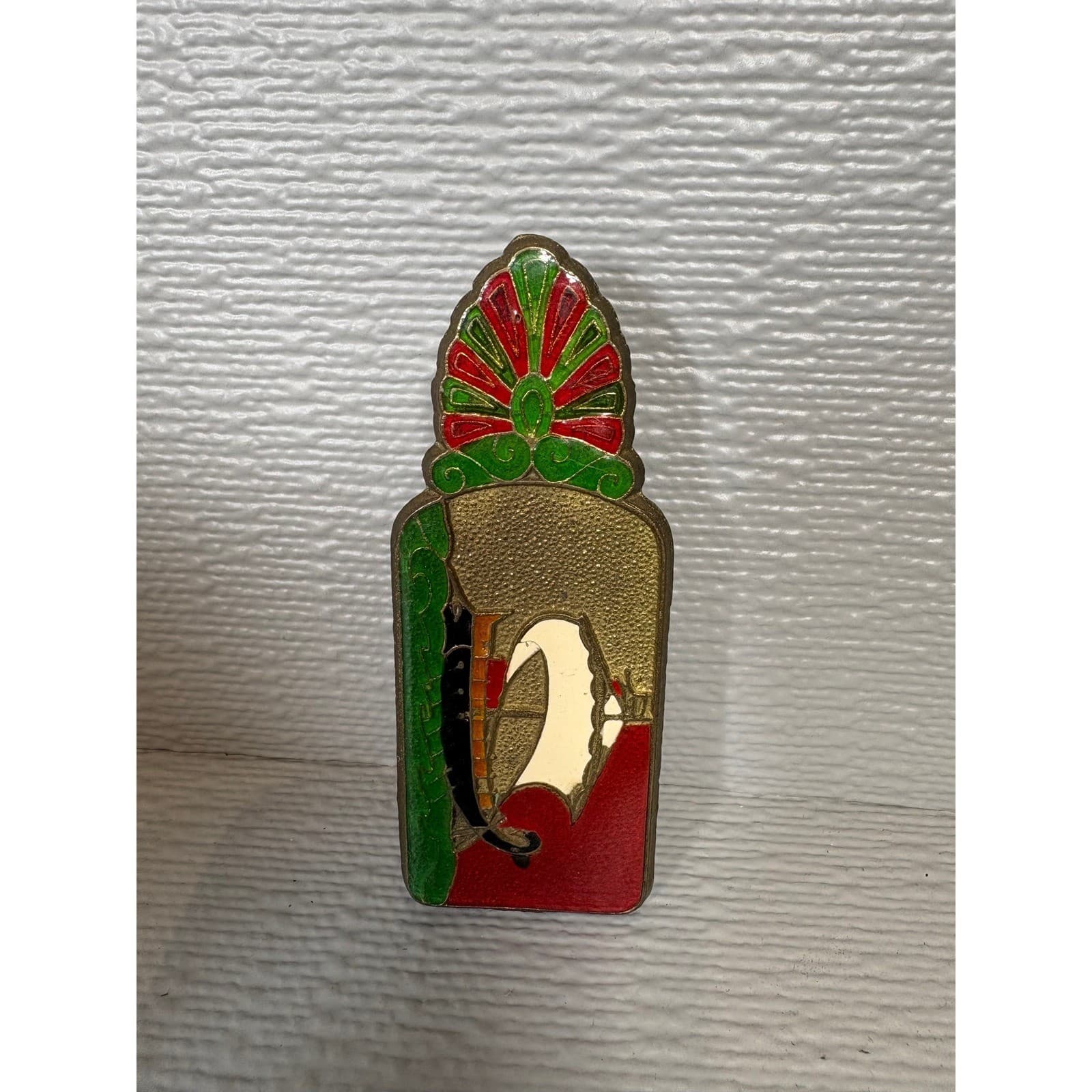 Vintage Brass Greek Cloisonne Enamel Money Clip Floral Nautical Sailing Ship - Thumbnail 2
