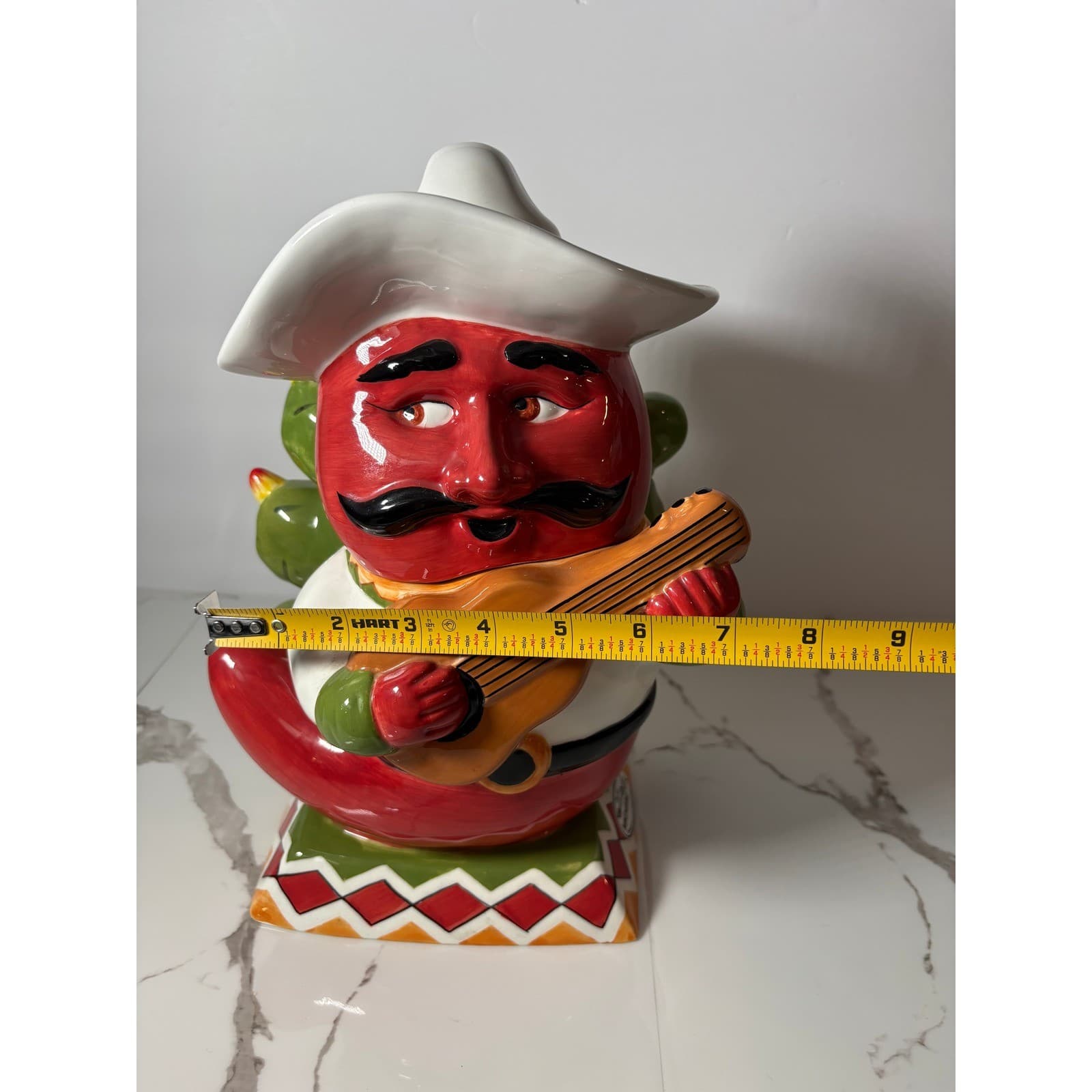 Clay Art Chili Pepper Cookie Jar Hand Painted Ceramic Sombrero Guitar Cactus - Thumbnail 14