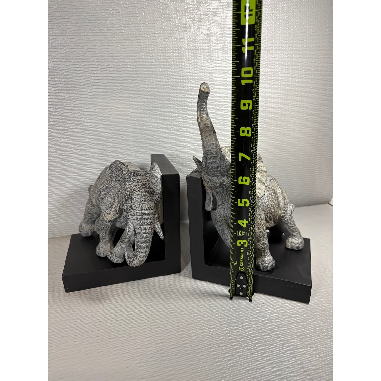 Elephant Bookends Pair Grey Silver Resin Animal Statues Safari Home Decor - Thumbnail 8