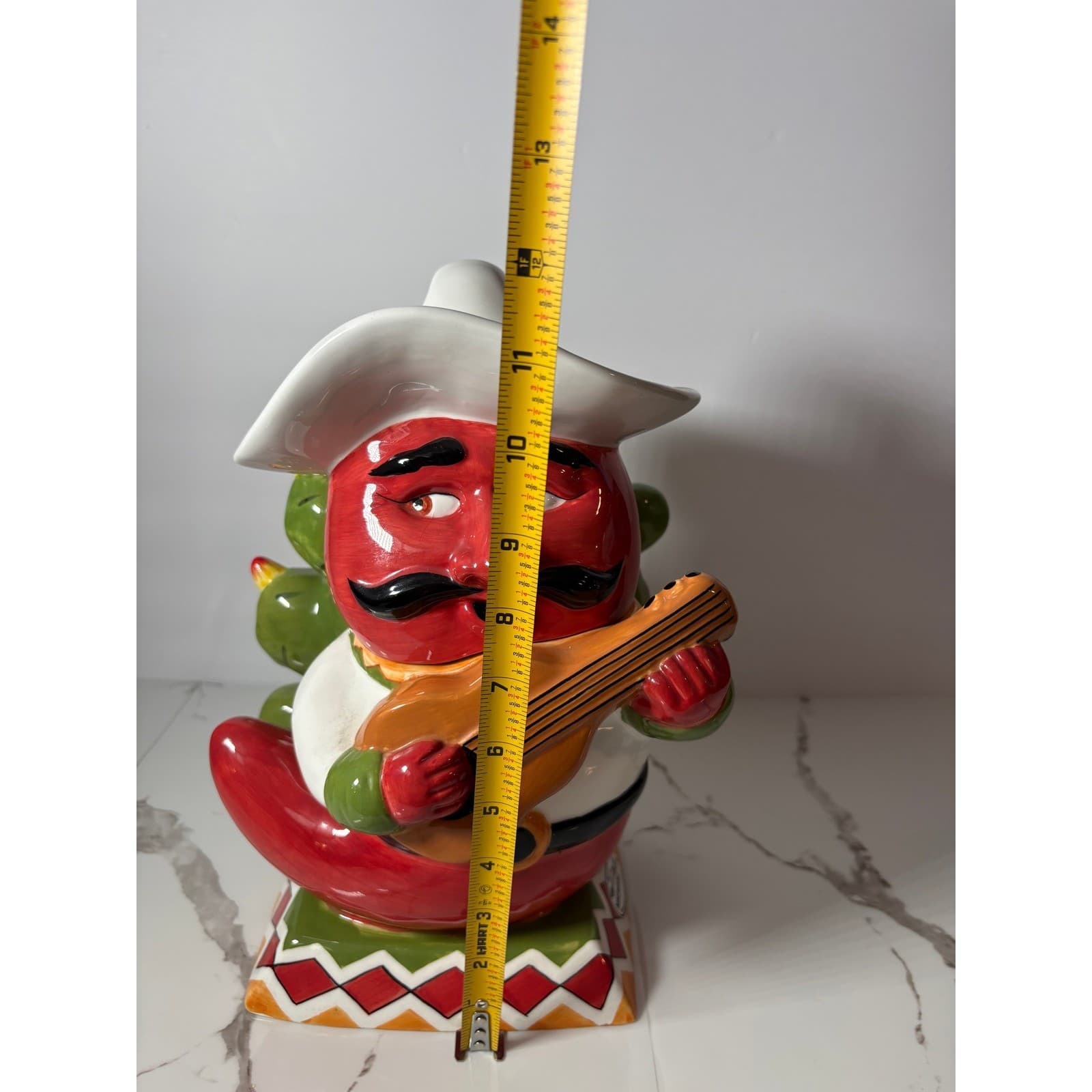 Clay Art Chili Pepper Cookie Jar Hand Painted Ceramic Sombrero Guitar Cactus - Thumbnail 11