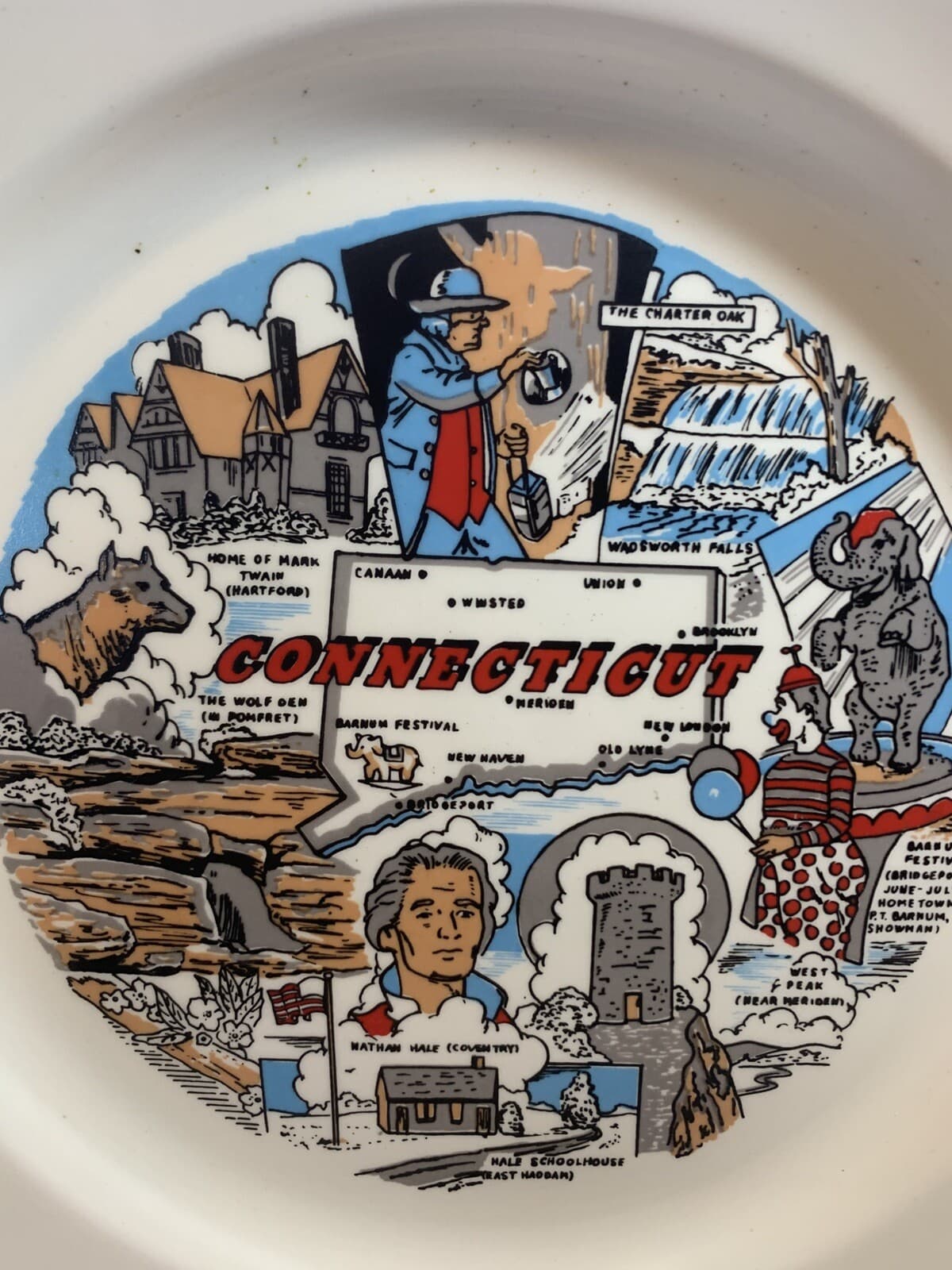 Connecticut Collector Plate Vintage Travel Souvenir 9" - Thumbnail 2