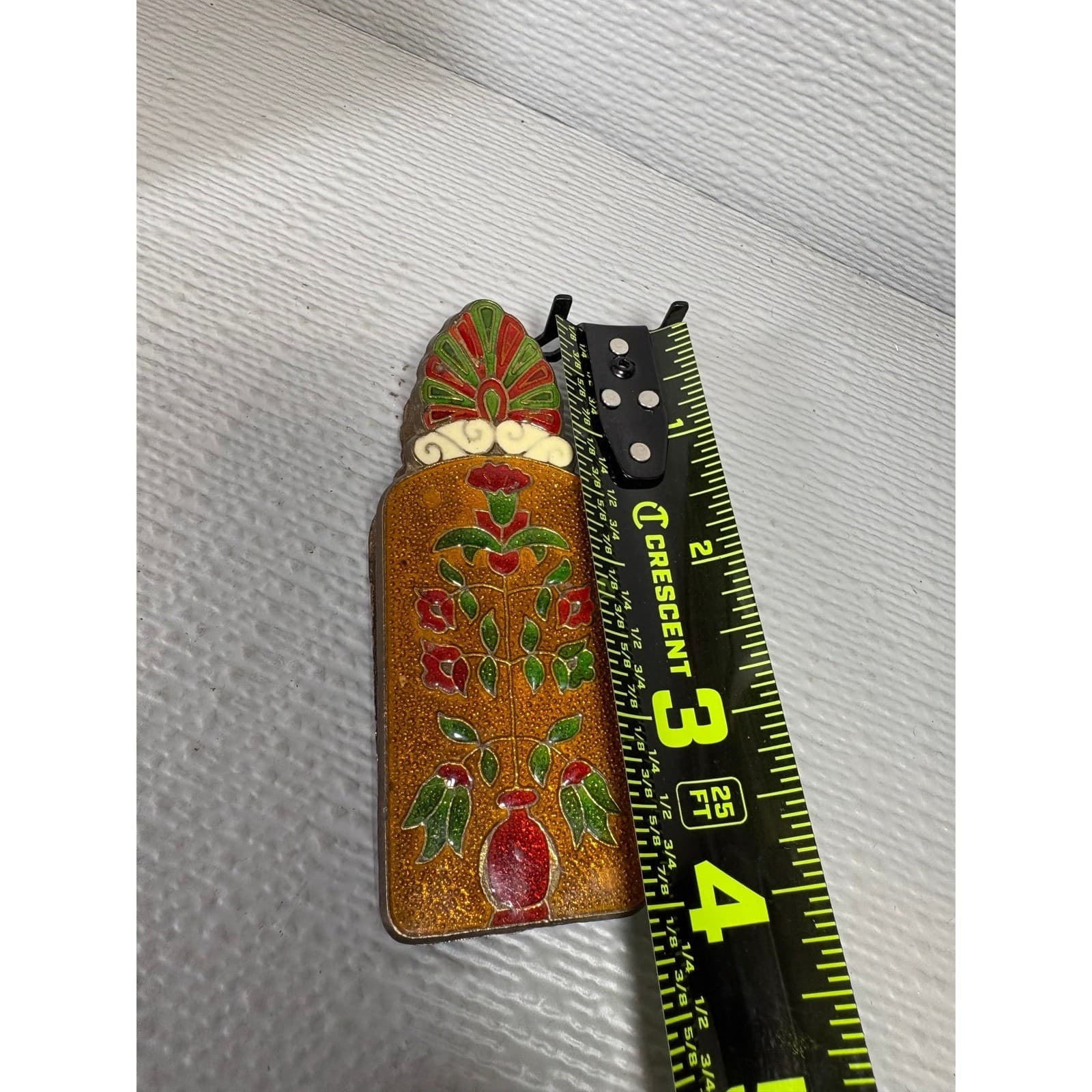 Vintage Brass Greek Cloisonne Enamel Money Clip Floral Nautical Sailing Ship - Thumbnail 7