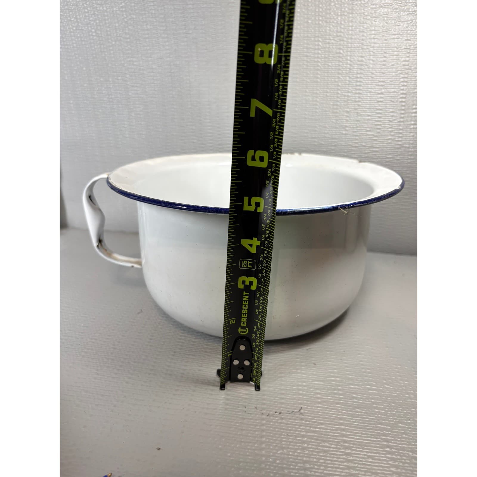 Vintage White Enamelware Chamber Pot Farmhouse Primitive Planter - Thumbnail 8