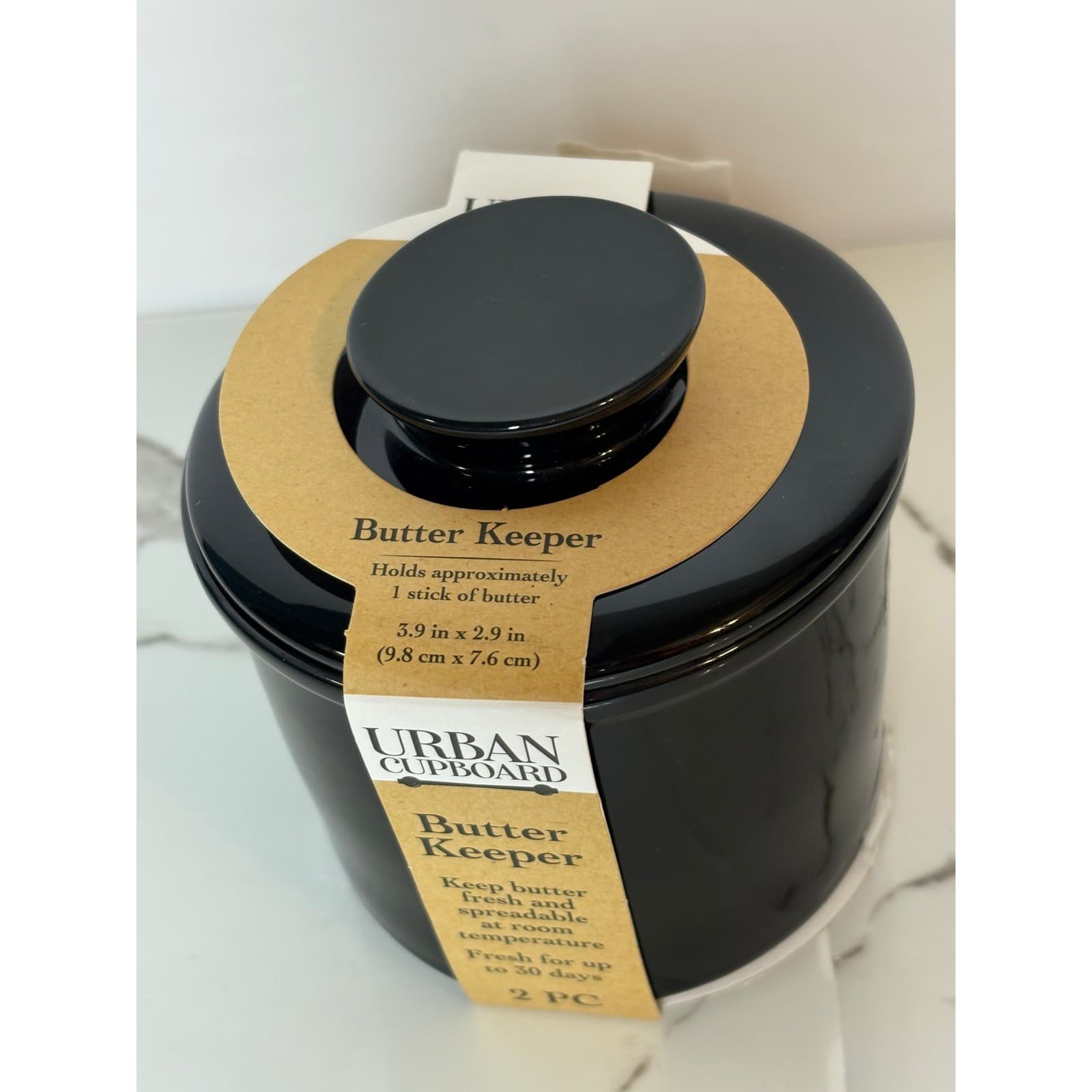 Urban Cupboard Ceramic Butter Keeper Black French Butter Crock 2 PC New - Thumbnail 6