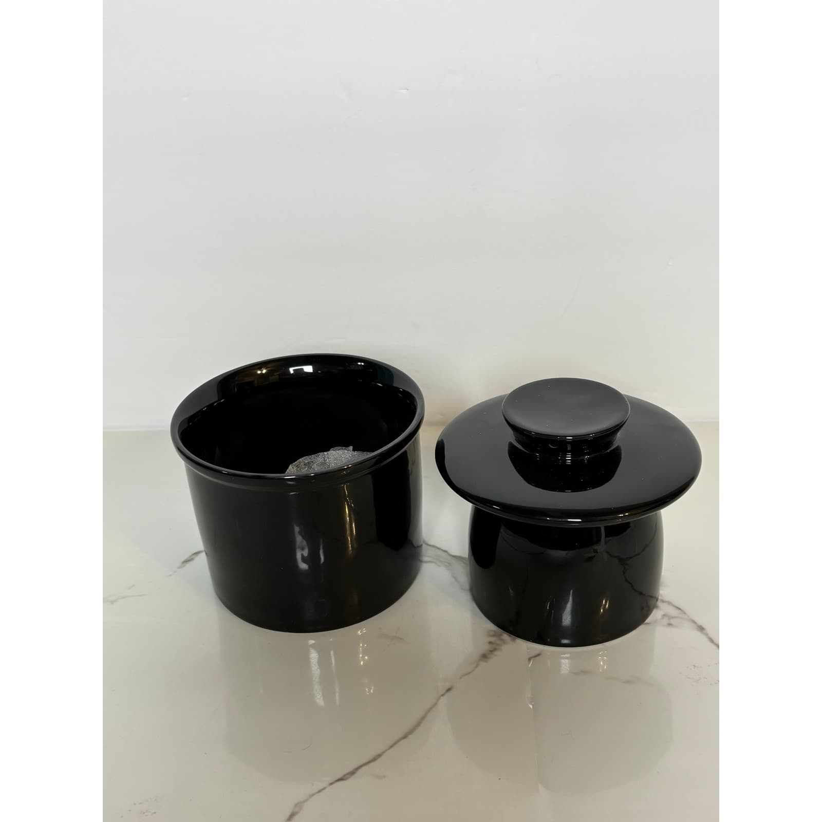 Urban Cupboard Ceramic Butter Keeper Black French Butter Crock 2 PC New - Thumbnail 3