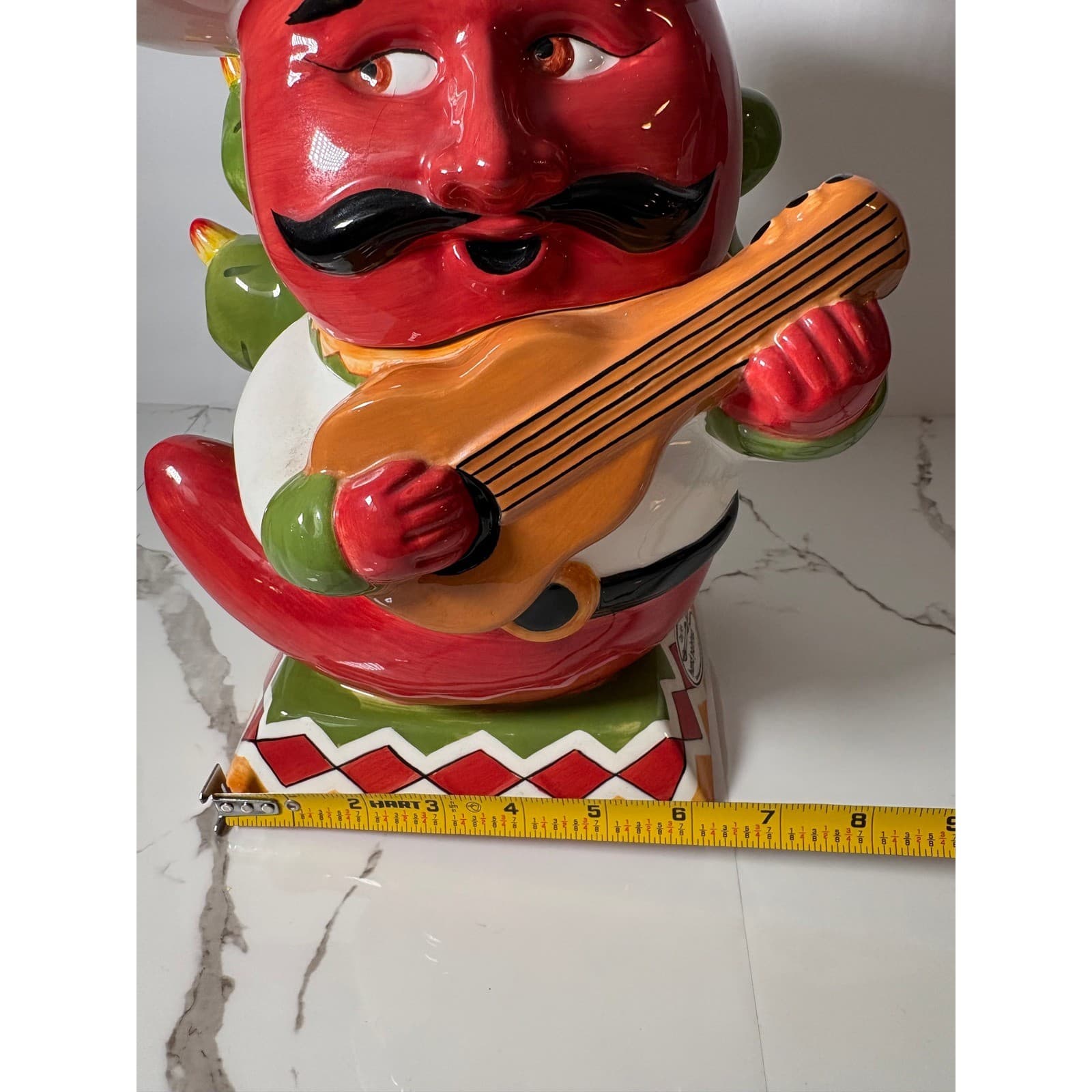 Clay Art Chili Pepper Cookie Jar Hand Painted Ceramic Sombrero Guitar Cactus - Thumbnail 13