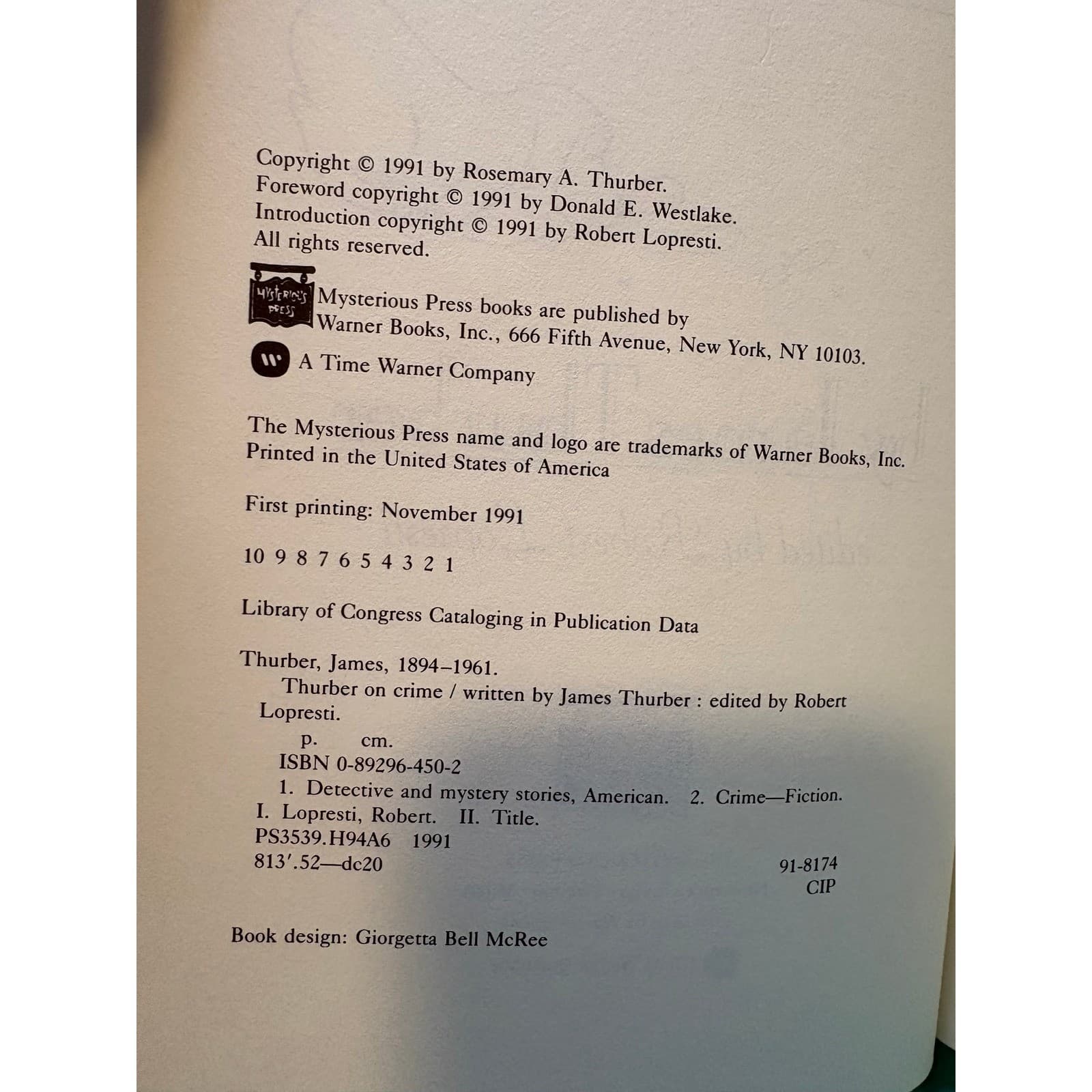 Thurber on Crime James Thurber 1st Printing 1991 Mysterious Press Hardcover - Thumbnail 5