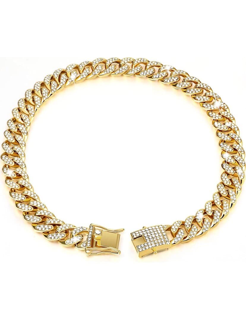Pet Dog Cat Metal Gold Chain Diamond Cuban Link Collar Luxury Necklace Bling 12” - Thumbnail 5