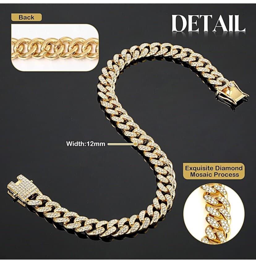 Pet Dog Cat Metal Gold Chain Diamond Cuban Link Collar Luxury Necklace Bling 12” - Thumbnail 2