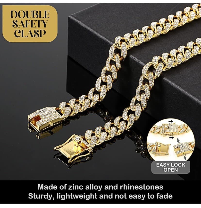 Pet Dog Cat Metal Gold Chain Diamond Cuban Link Collar Luxury Necklace Bling 12” - Thumbnail 4