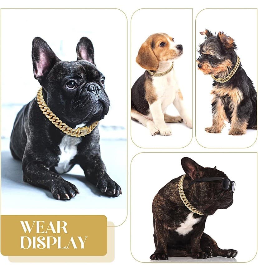 Pet Dog Cat Metal Gold Chain Diamond Cuban Link Collar Luxury Necklace Bling 12” - Thumbnail 7