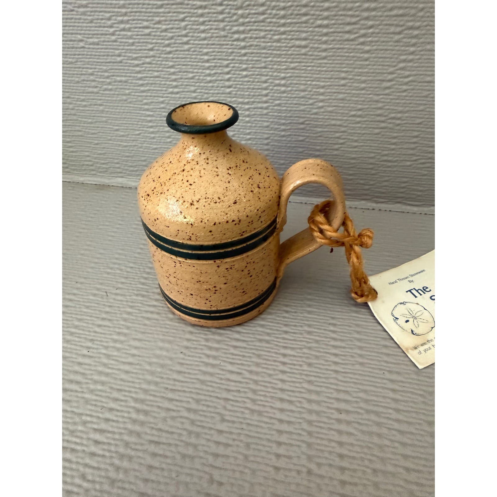 The Sea Potter Hand Thrown Stoneware Mini Jug Heart Speckled Tan Blue 4.5 inch - Thumbnail 2