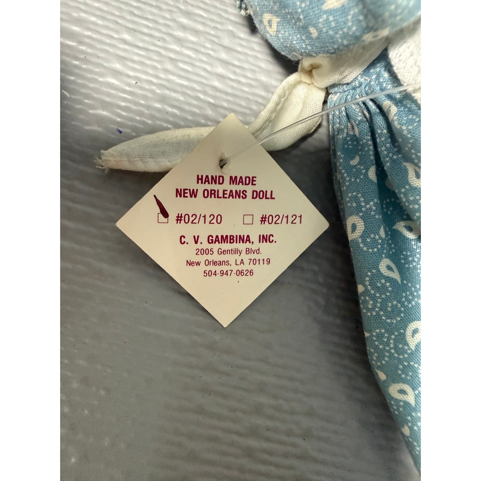Vintage Handmade Gambina Doll Williamsburg VA Colonial Blue Paisley Dress - Thumbnail 9