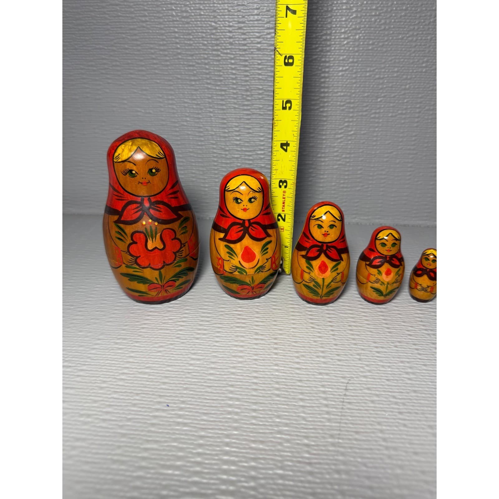 Vintage Russian Matryoshka Nesting Dolls Set 6 Piece Hand Painted Wood Folk Art - Thumbnail 16