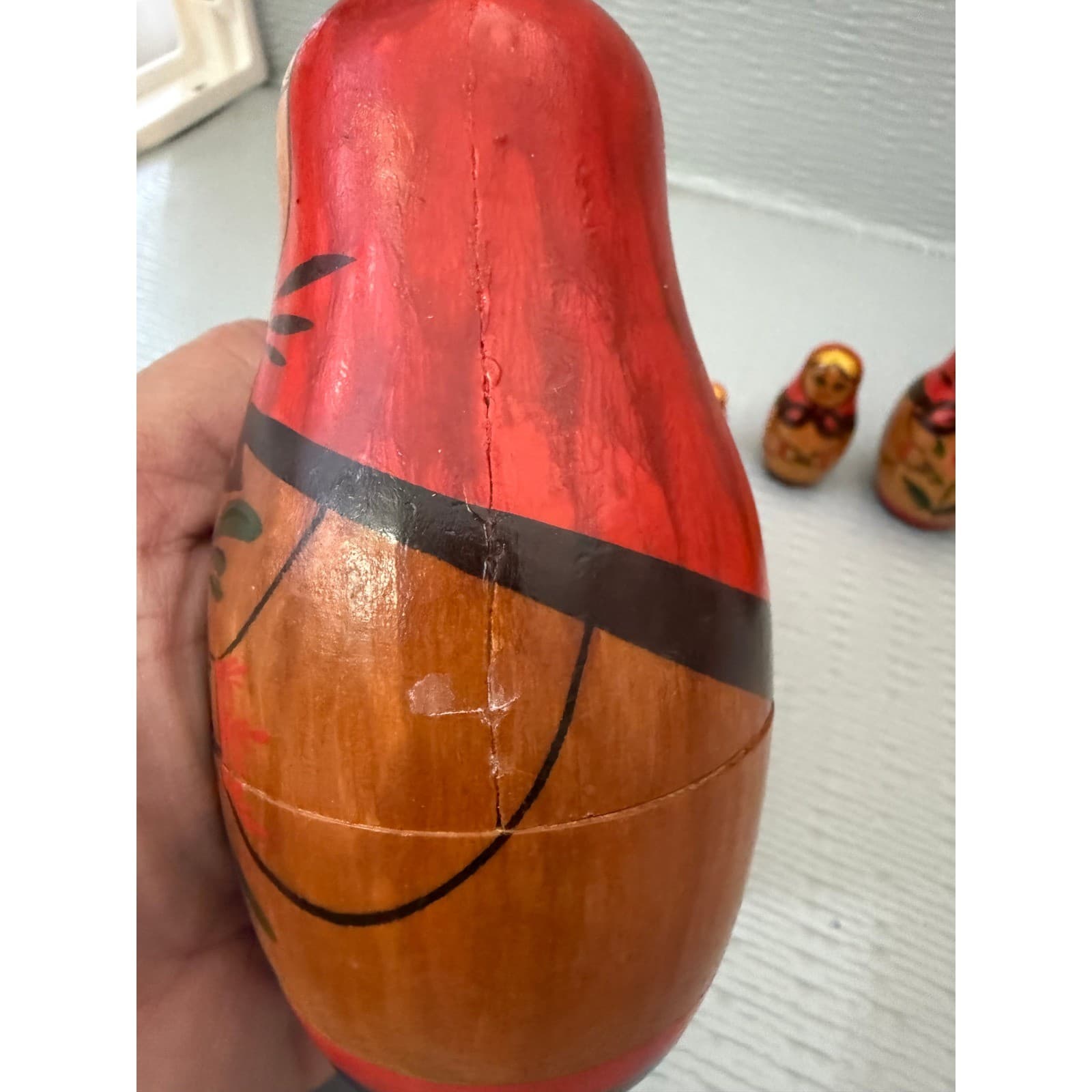 Vintage Russian Matryoshka Nesting Dolls Set 6 Piece Hand Painted Wood Folk Art - Thumbnail 12