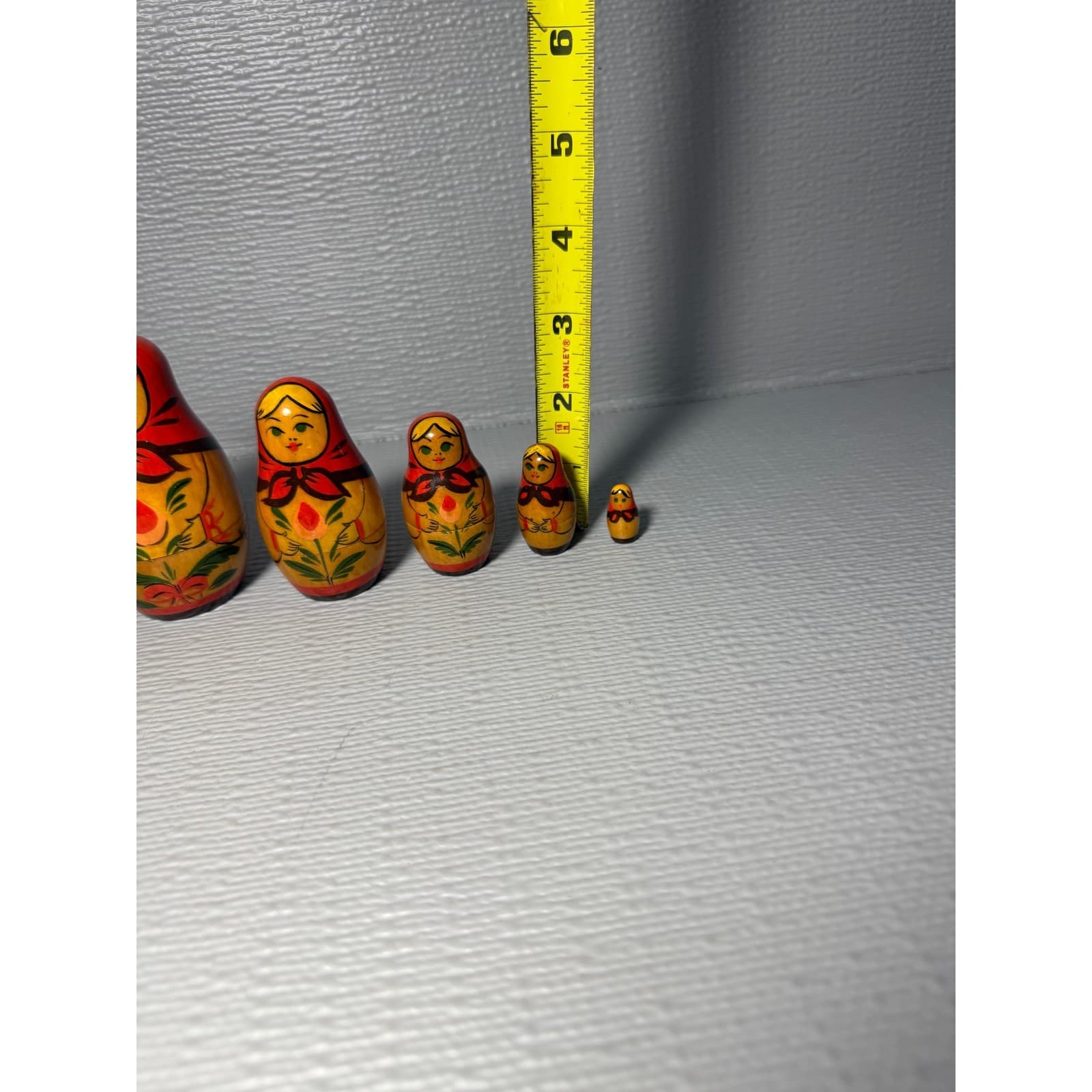 Vintage Russian Matryoshka Nesting Dolls Set 6 Piece Hand Painted Wood Folk Art - Thumbnail 20