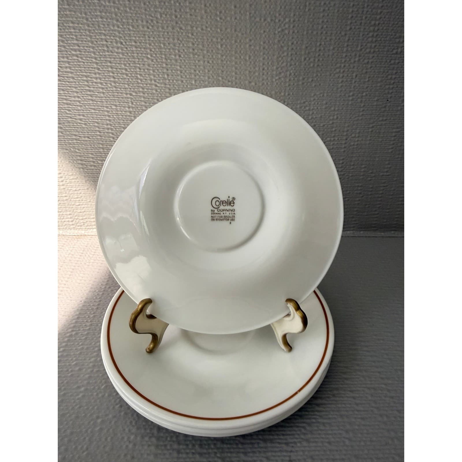 Corelle by Corning Gingerbread Brown Rim White Saucer Plates Set of 6 Vintage - Thumbnail 2