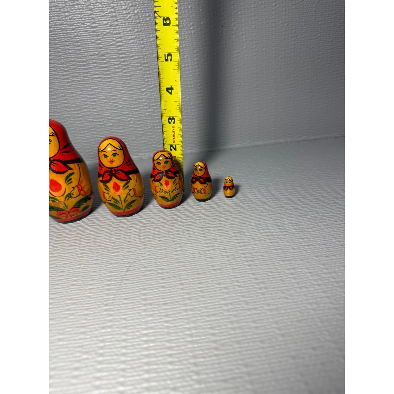 Vintage Russian Matryoshka Nesting Dolls Set 6 Piece Hand Painted Wood Folk Art - Thumbnail 15
