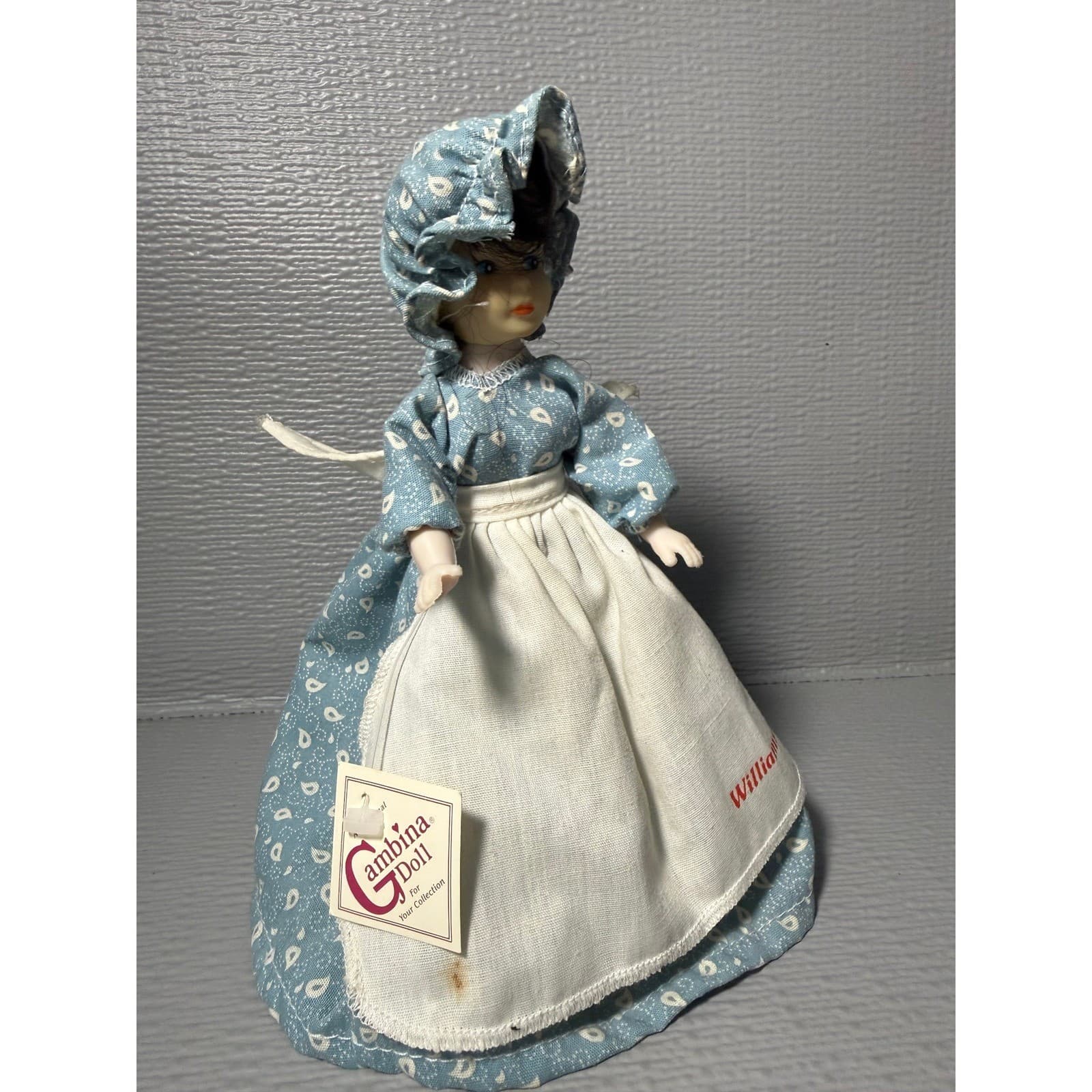 Vintage Handmade Gambina Doll Williamsburg VA Colonial Blue Paisley Dress - Thumbnail 2