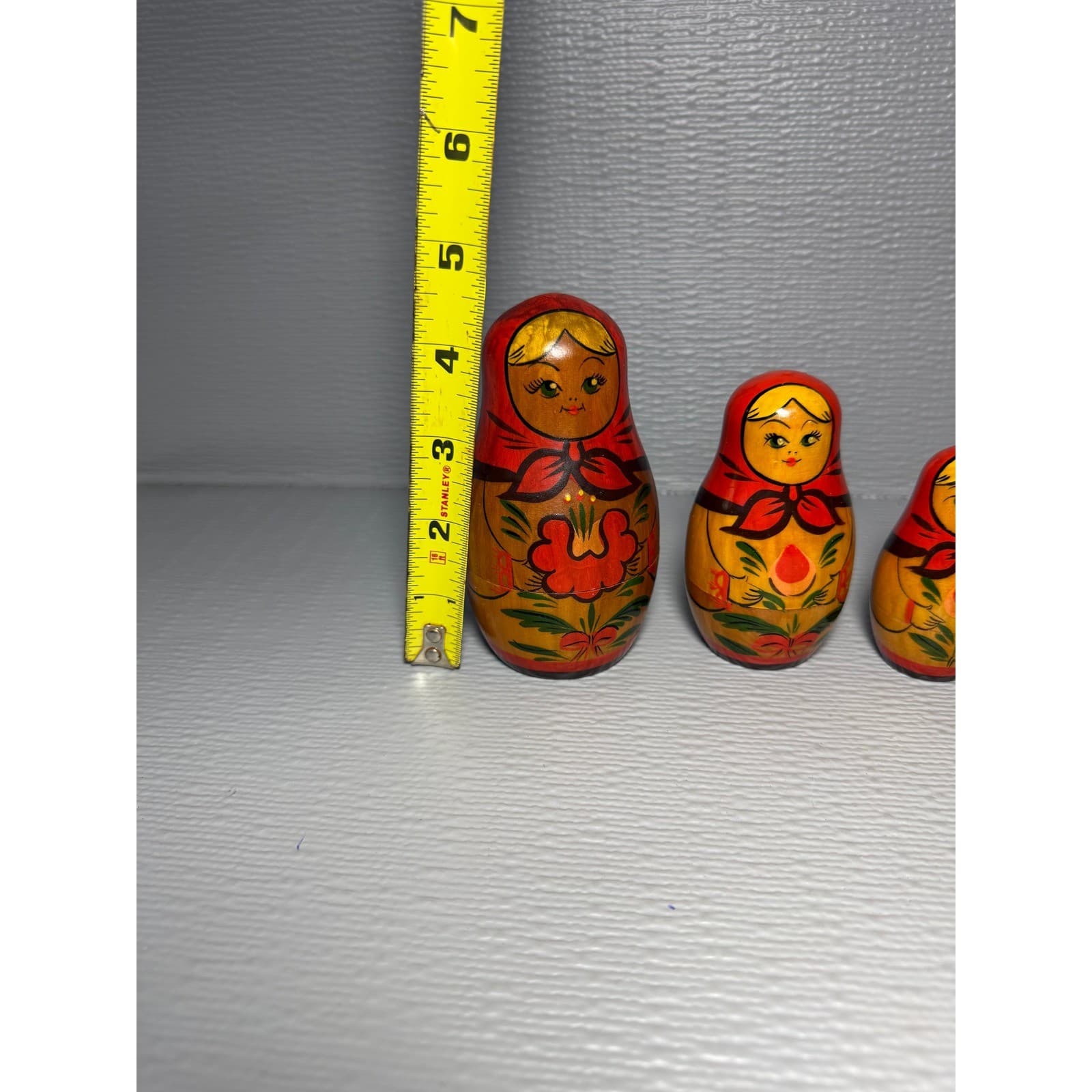Vintage Russian Matryoshka Nesting Dolls Set 6 Piece Hand Painted Wood Folk Art - Thumbnail 18