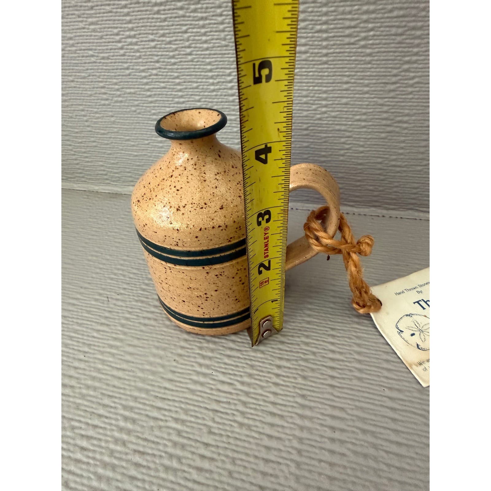 The Sea Potter Hand Thrown Stoneware Mini Jug Heart Speckled Tan Blue 4.5 inch - Thumbnail 3
