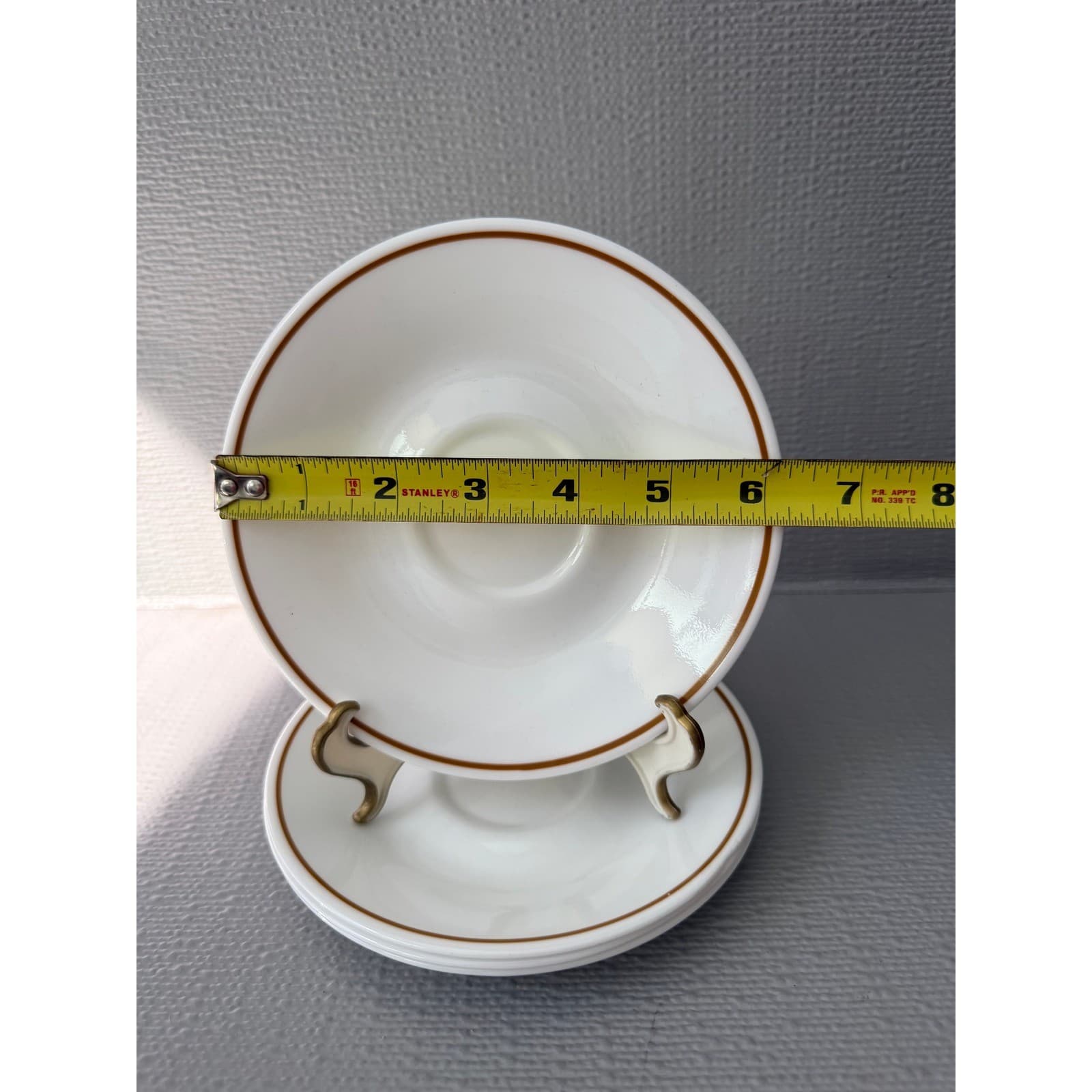 Corelle by Corning Gingerbread Brown Rim White Saucer Plates Set of 6 Vintage - Thumbnail 4
