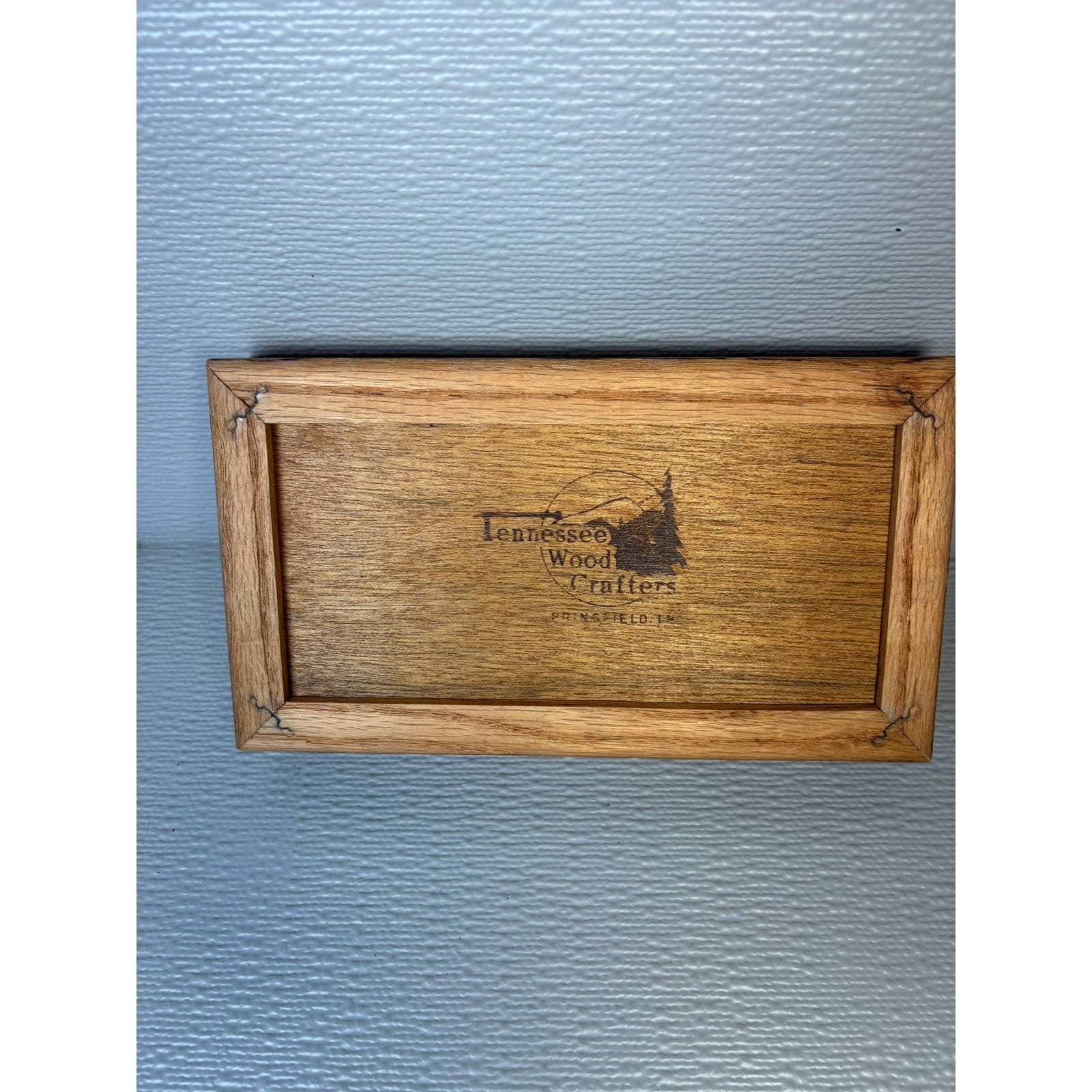 Vintage Oak Trinket Box Quilted Heart Inlay Blue Country Decor - Thumbnail 4