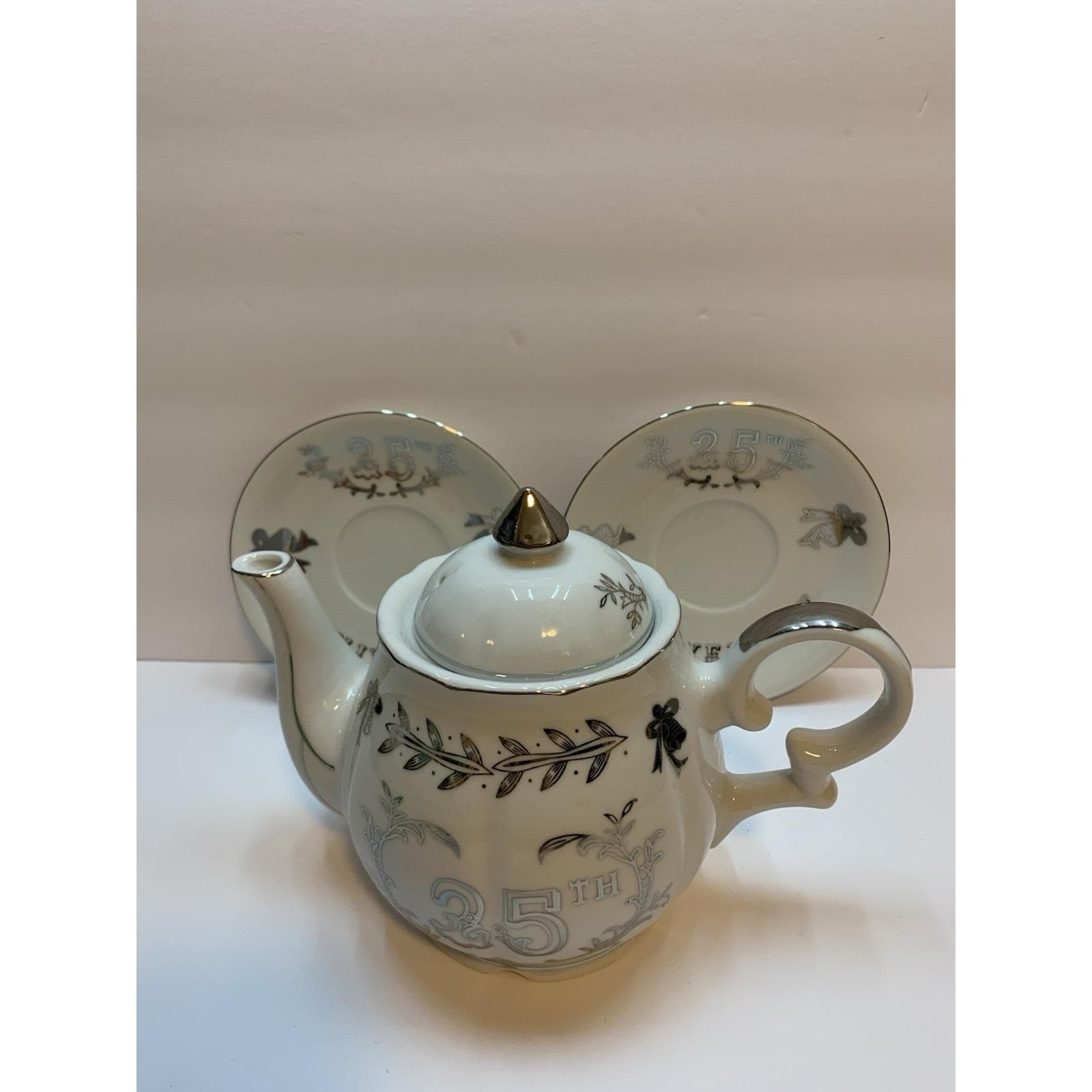 Lefton 25th Anniversary Musical Teapot Porcelain Silver Trim Made in Japan - Thumbnail 7