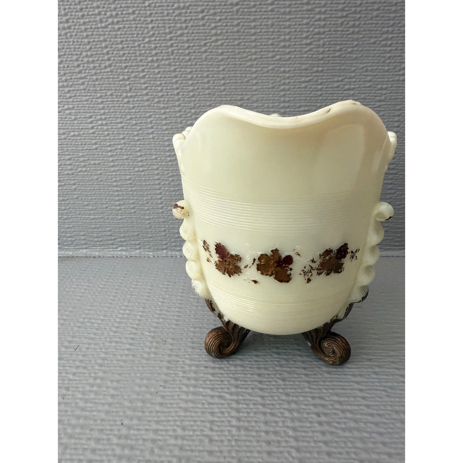 Vintage Custard Uranium Glass Creamer Pitcher Shell Design UV Glow Floral - Thumbnail 5