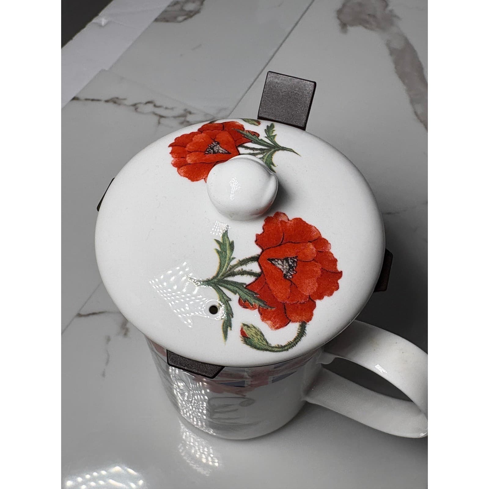 Chatsford Strainer Tea mug Red Poppy Bone China Loose Leaf Tea Mug with Lid UK - Thumbnail 6