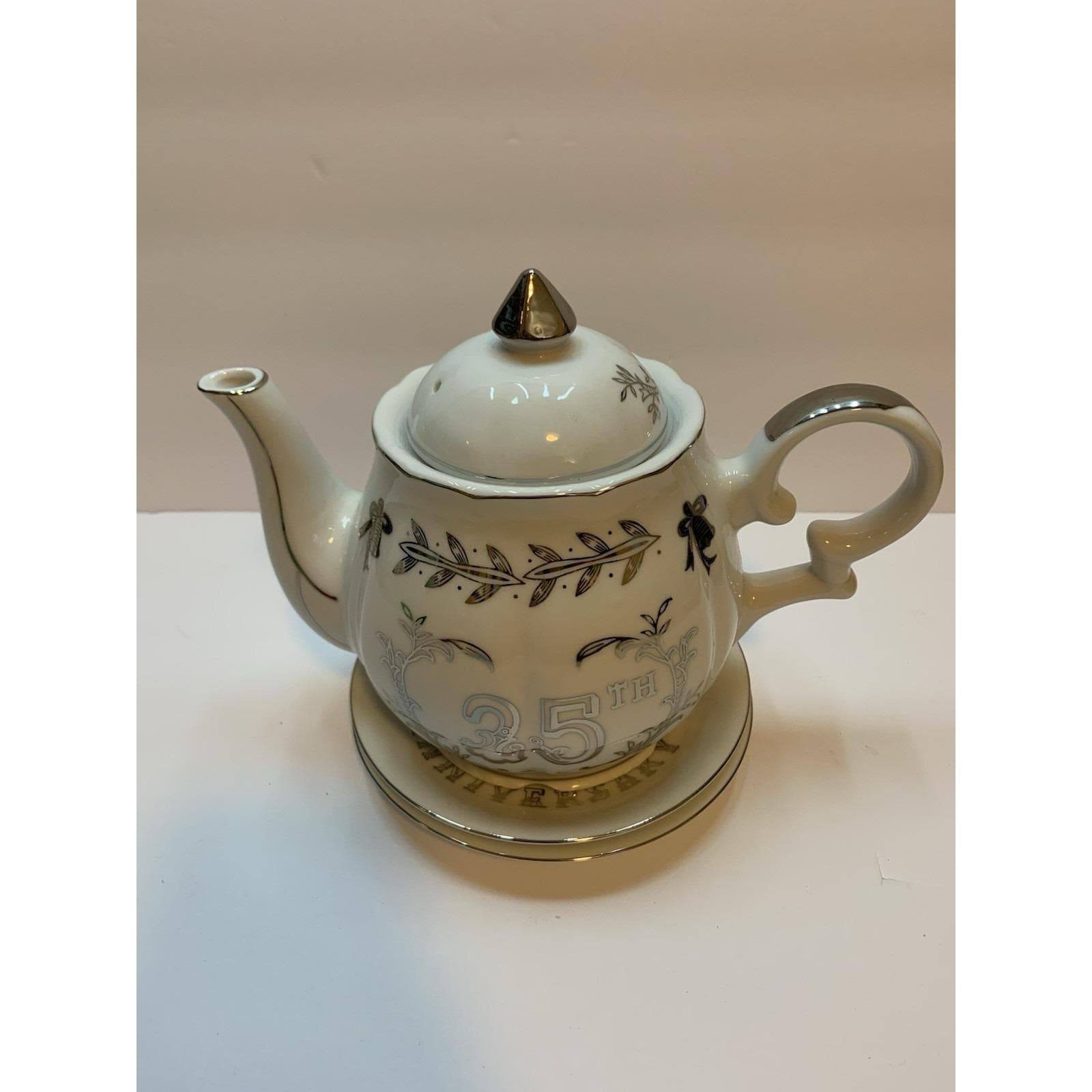 Lefton 25th Anniversary Musical Teapot Porcelain Silver Trim Made in Japan - Thumbnail 8