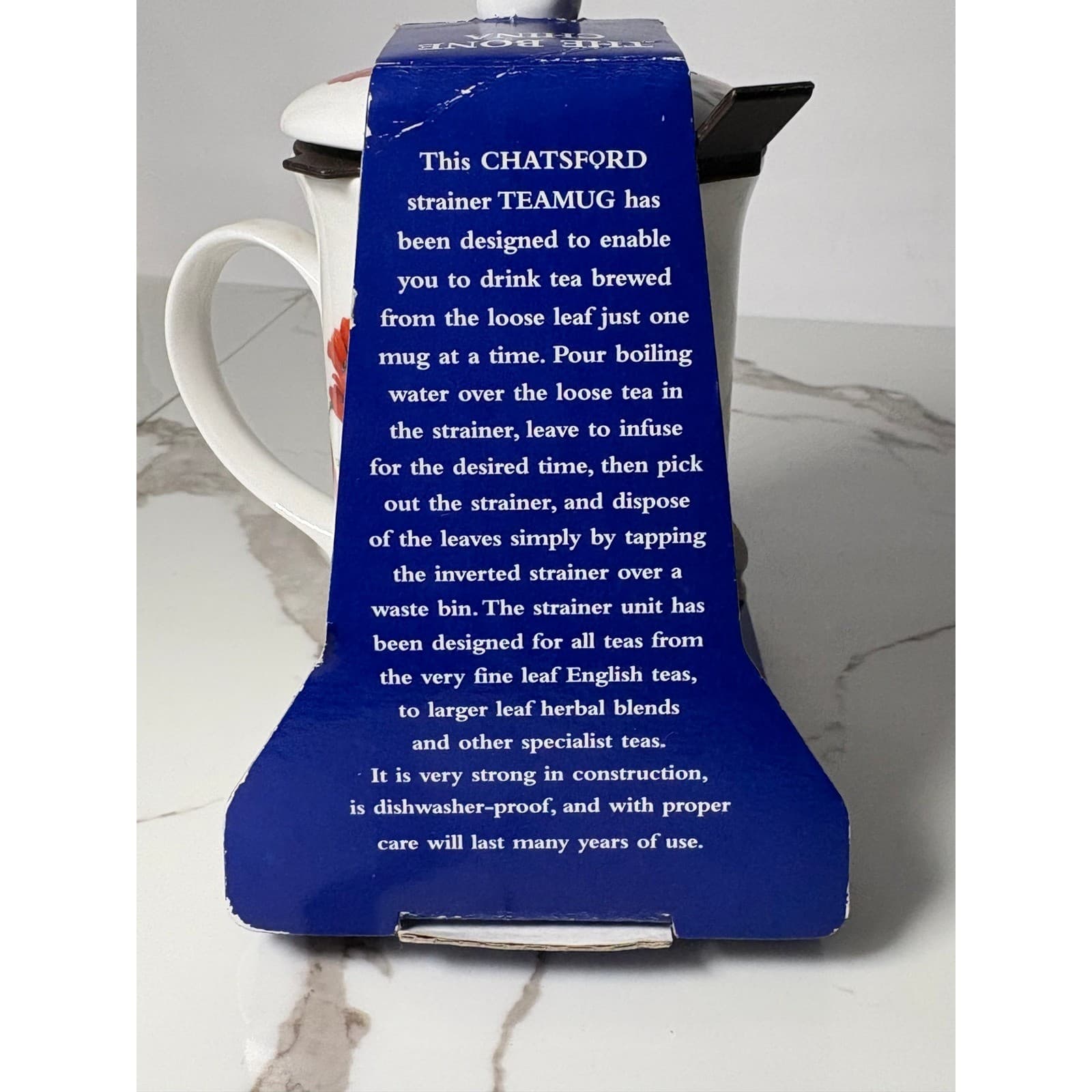 Chatsford Strainer Tea mug Red Poppy Bone China Loose Leaf Tea Mug with Lid UK - Thumbnail 3