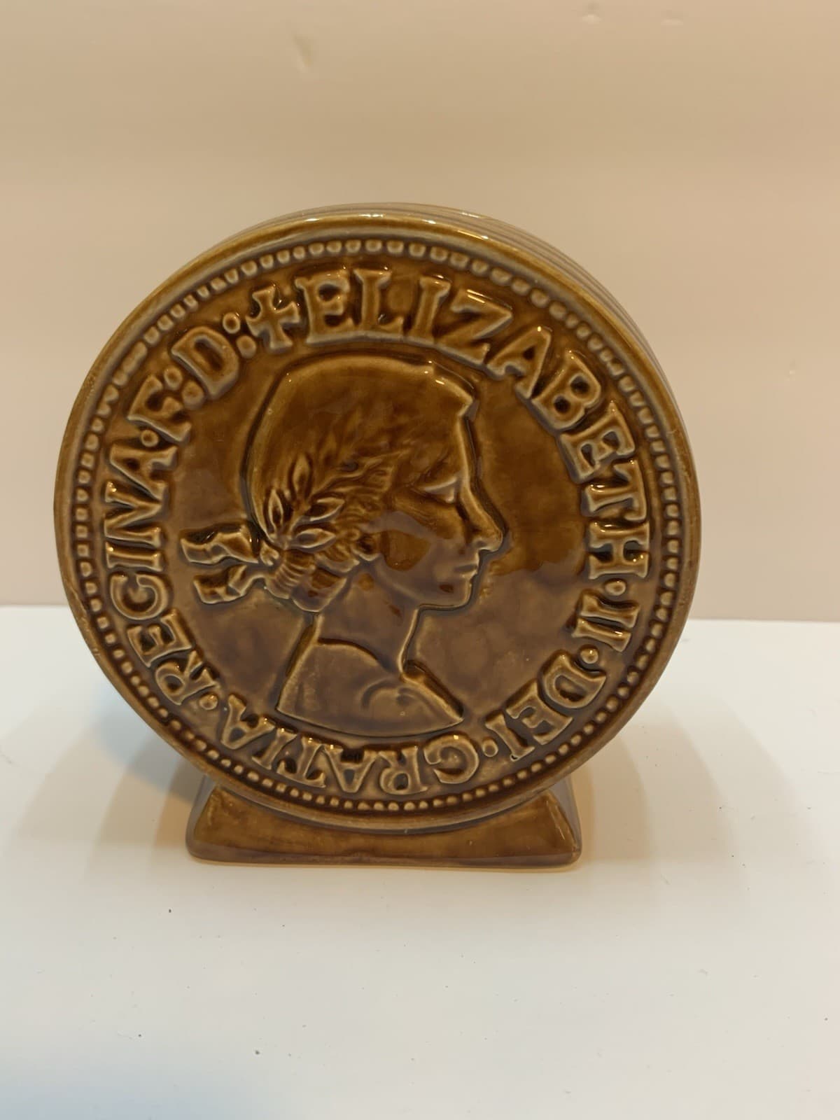 1966 British Large Cent Penny Ceramic Coin Bank Collector Queen Elizabeth II - Thumbnail 2