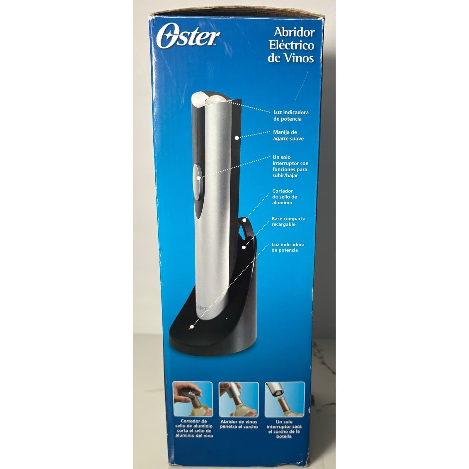 Oster Electric Wine Opener Cordless Rechargeable Silver Black 4207 Foil Cutter - Thumbnail 2